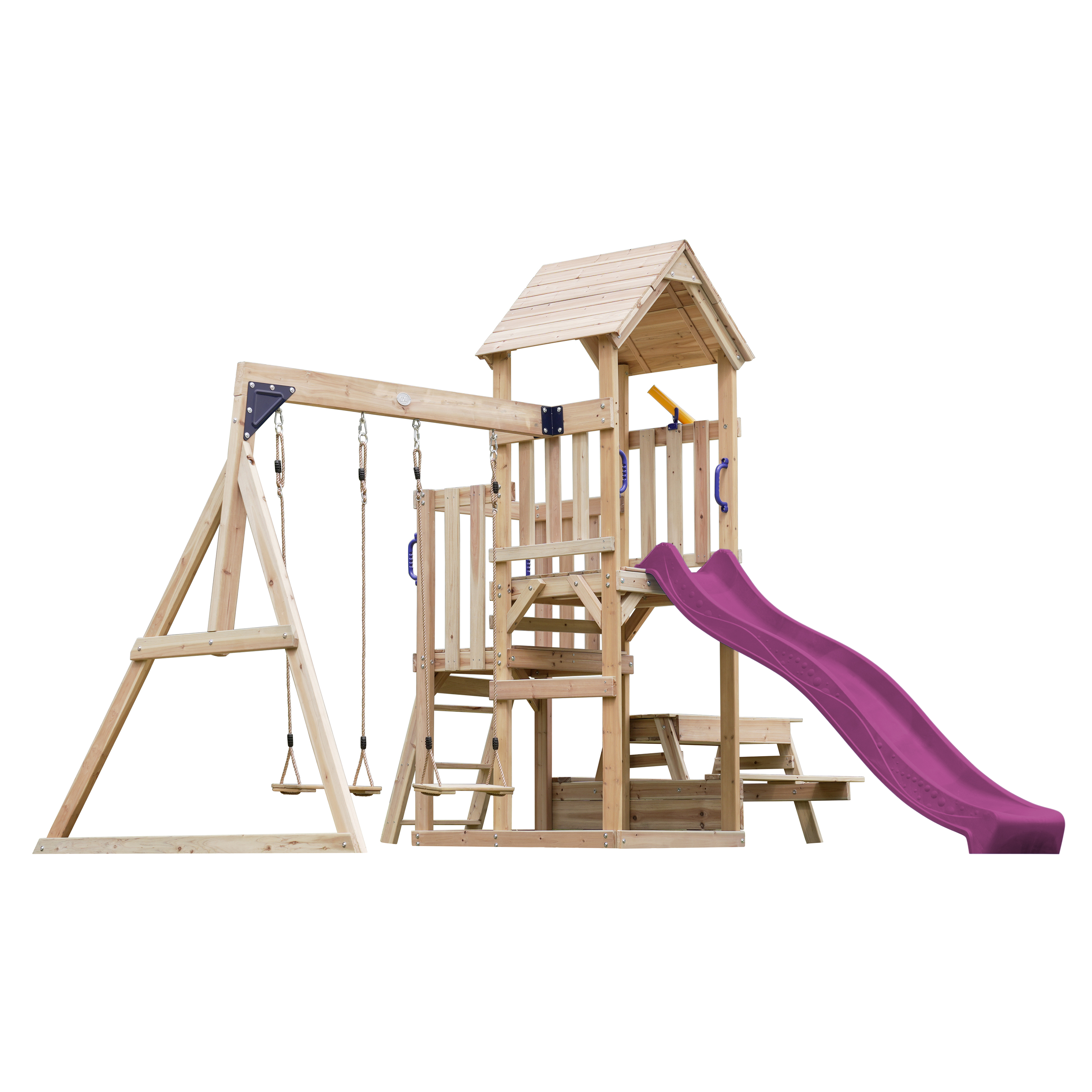 AXI Mette Playground with Double Swing Brown - Purple Slide 