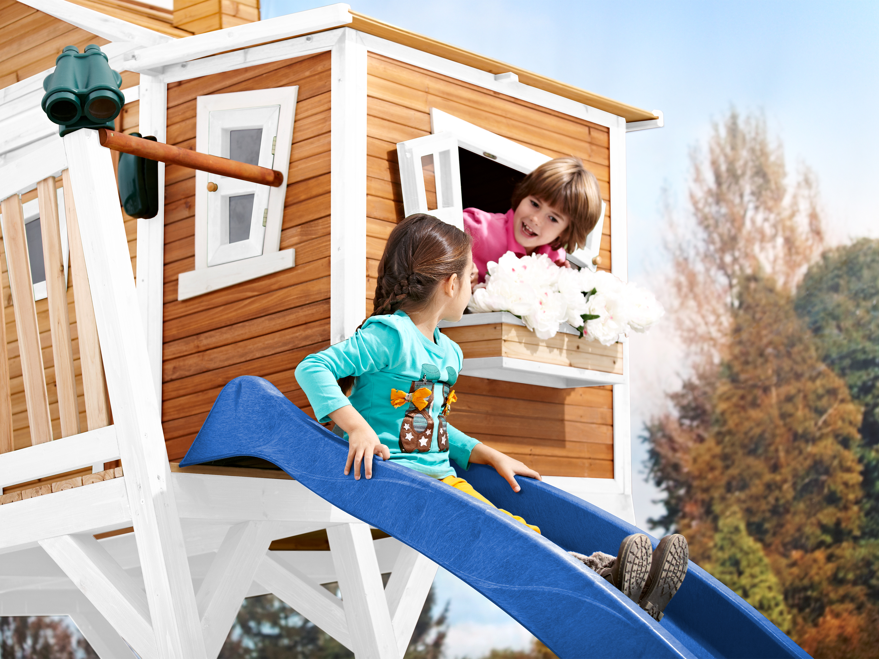 AXI Max Playhouse Brown/White - Blue Slide