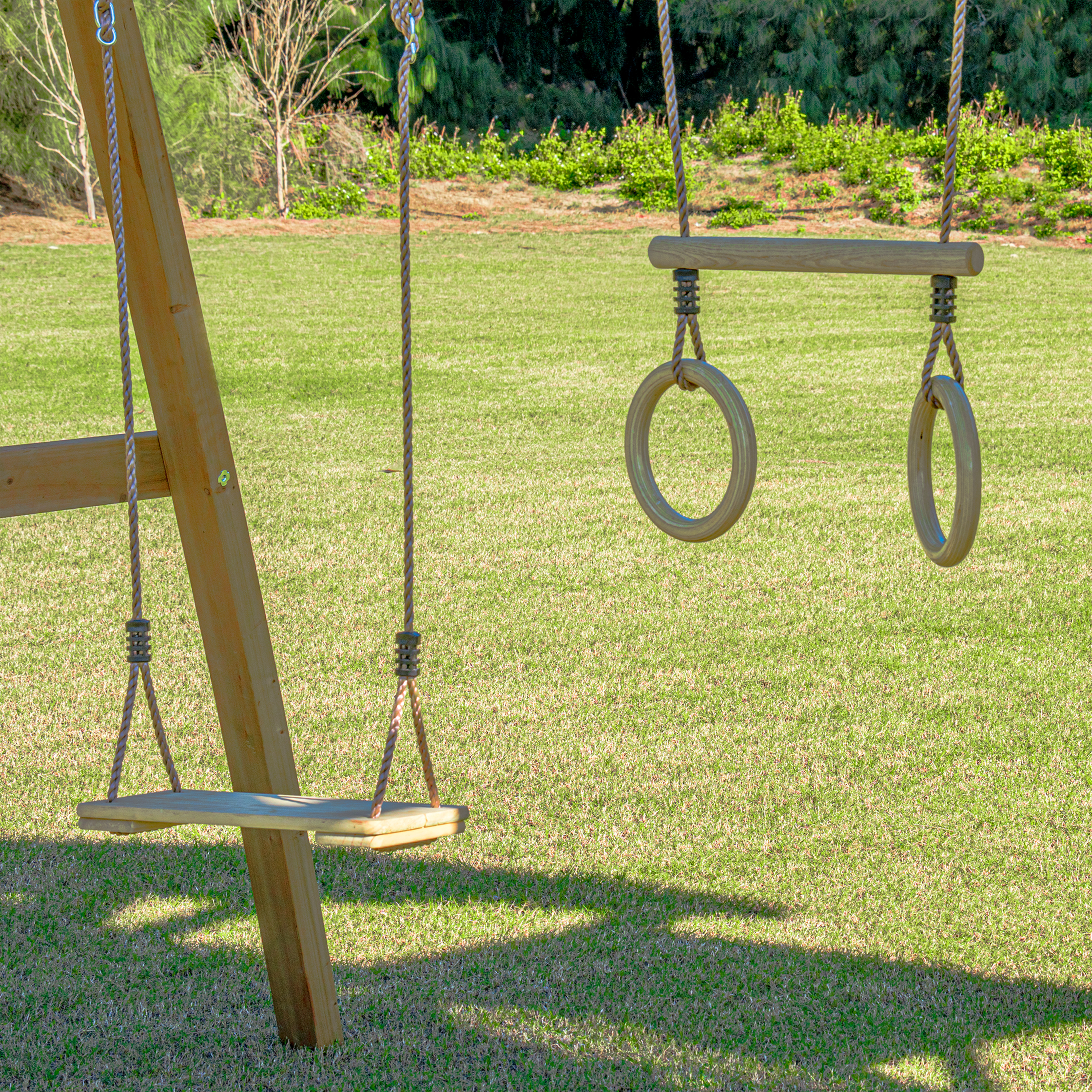 AXI Mitch Climbing Frame with Double Swing. Trapeze and Lookout Tower – Blue Slide