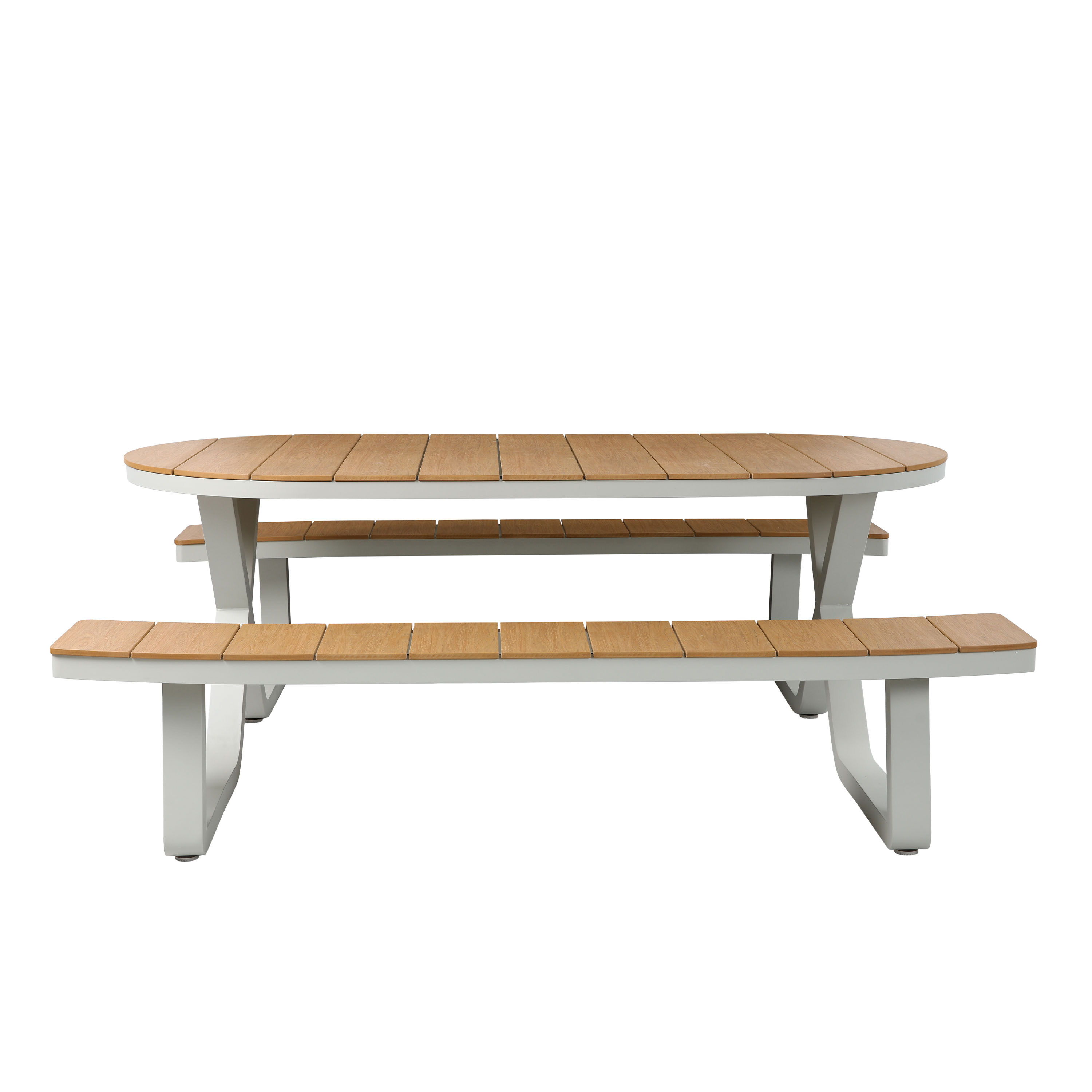 AXI Jax Picnic Table with 2 benches Oval – White/Teak-look Polywood