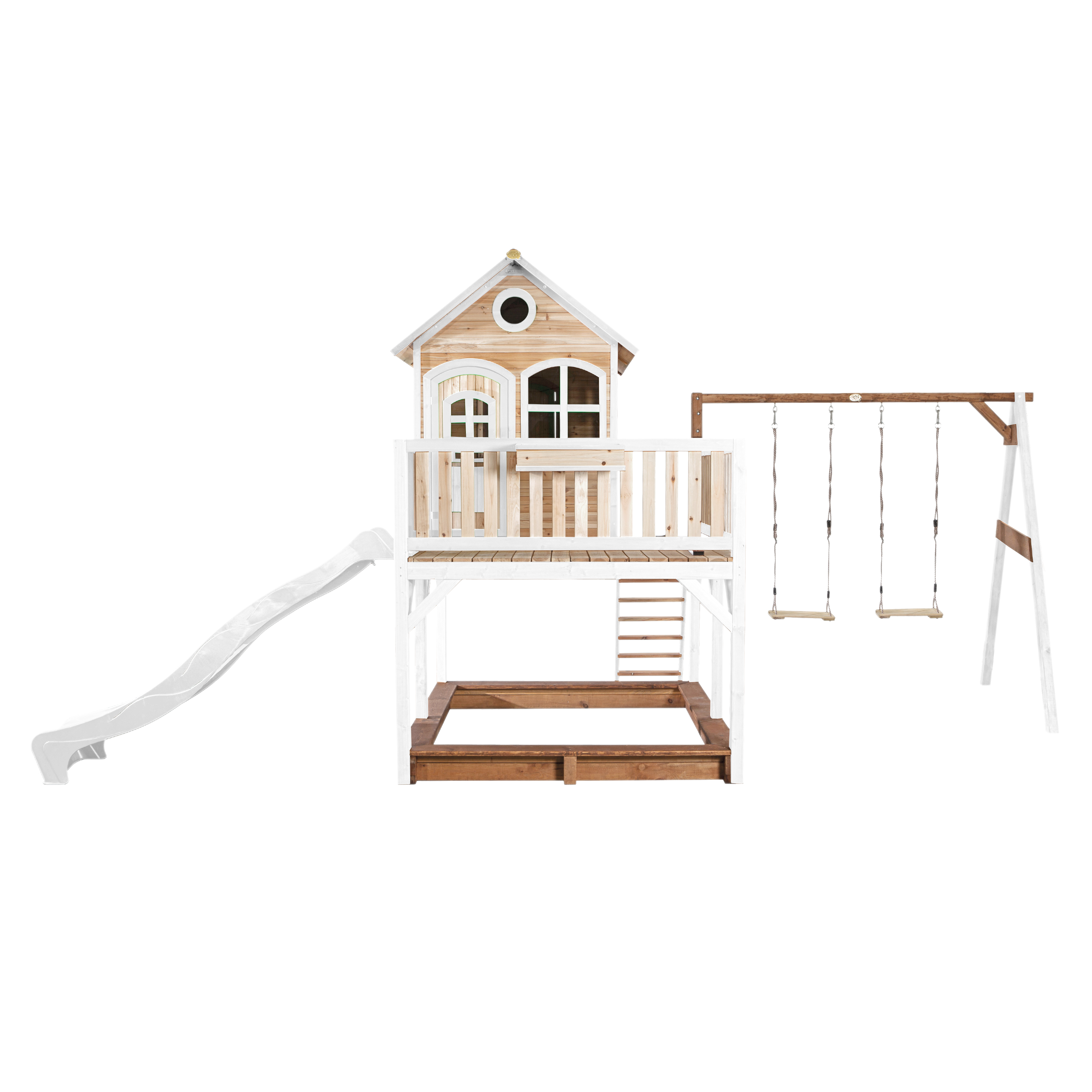 AXI Liam Playhouse with Double Swing Set Brown/White - White Slide-8717973933540 AXI Liam Playhouse with Double Swing Set Brown/White - White Slide