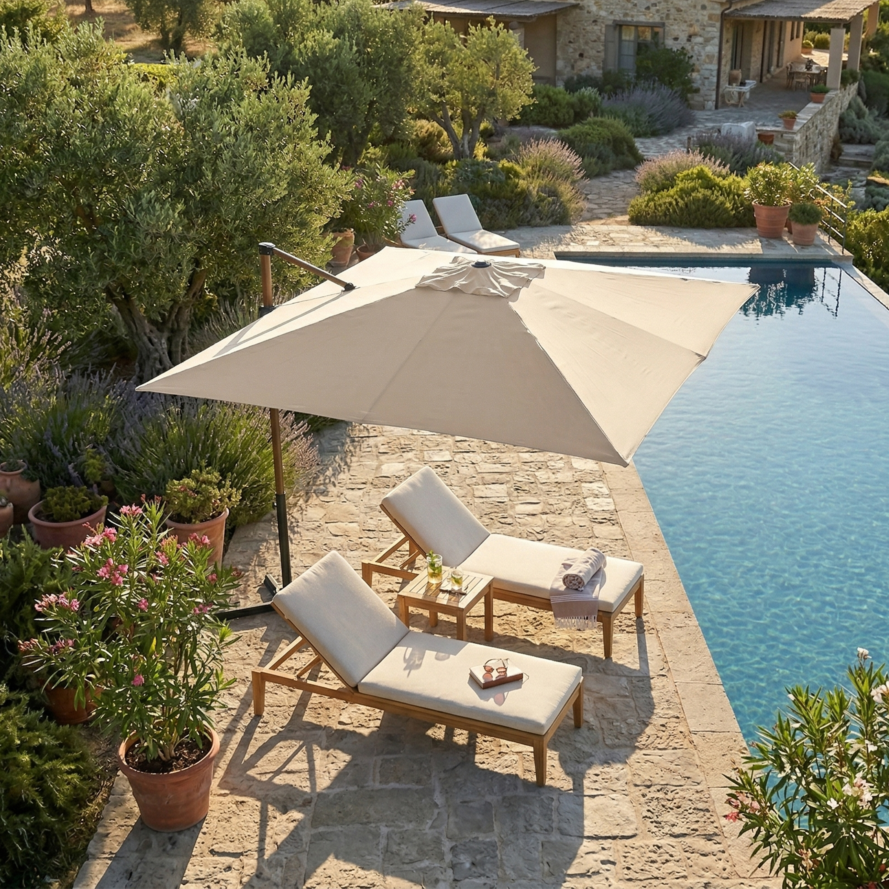 AXI Mira Cantilever Parasol 300x300cm Oak-look/Beige
