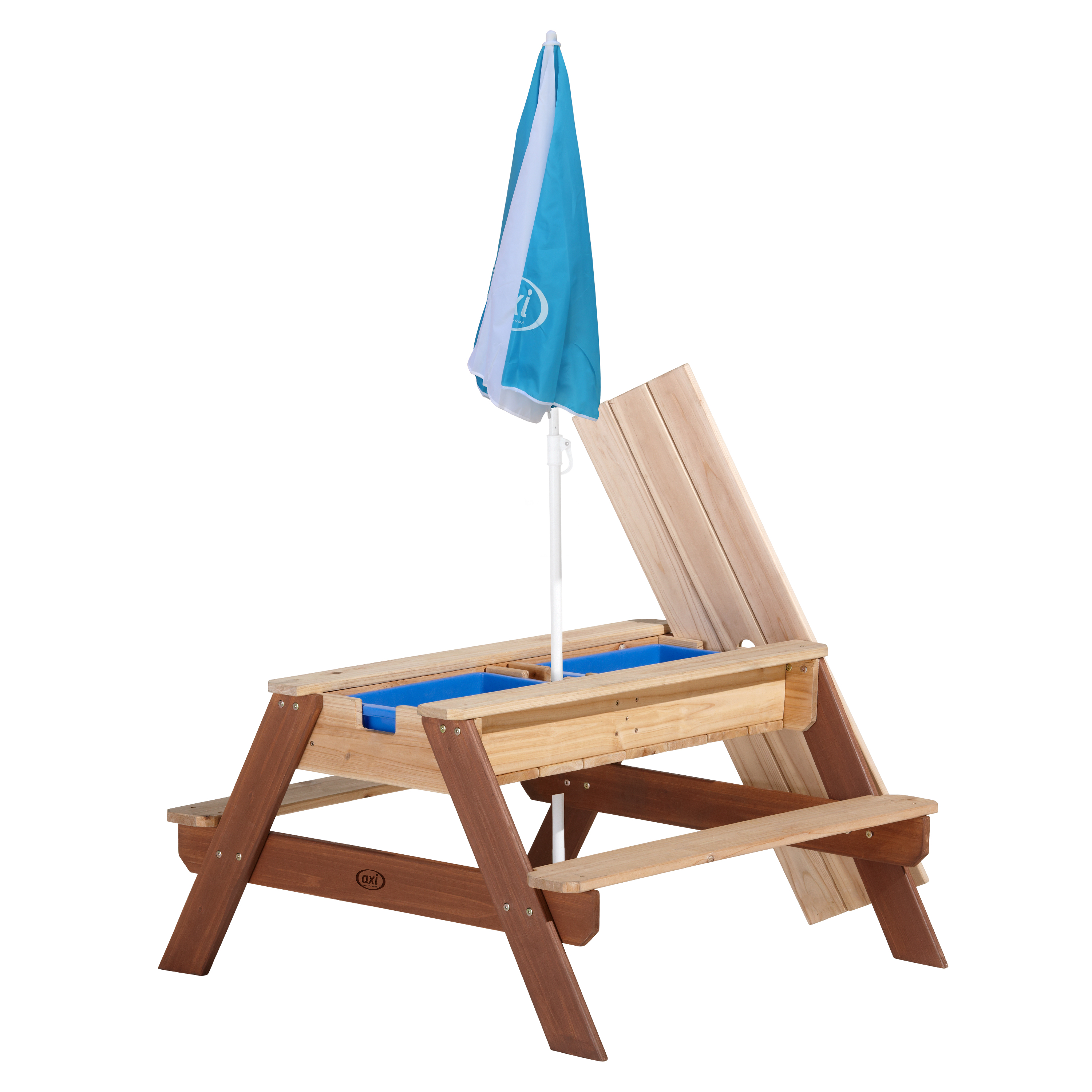 AXI Nick Sand & Water Picnic Table Brown - Parasol Blue/white - FSC Wood