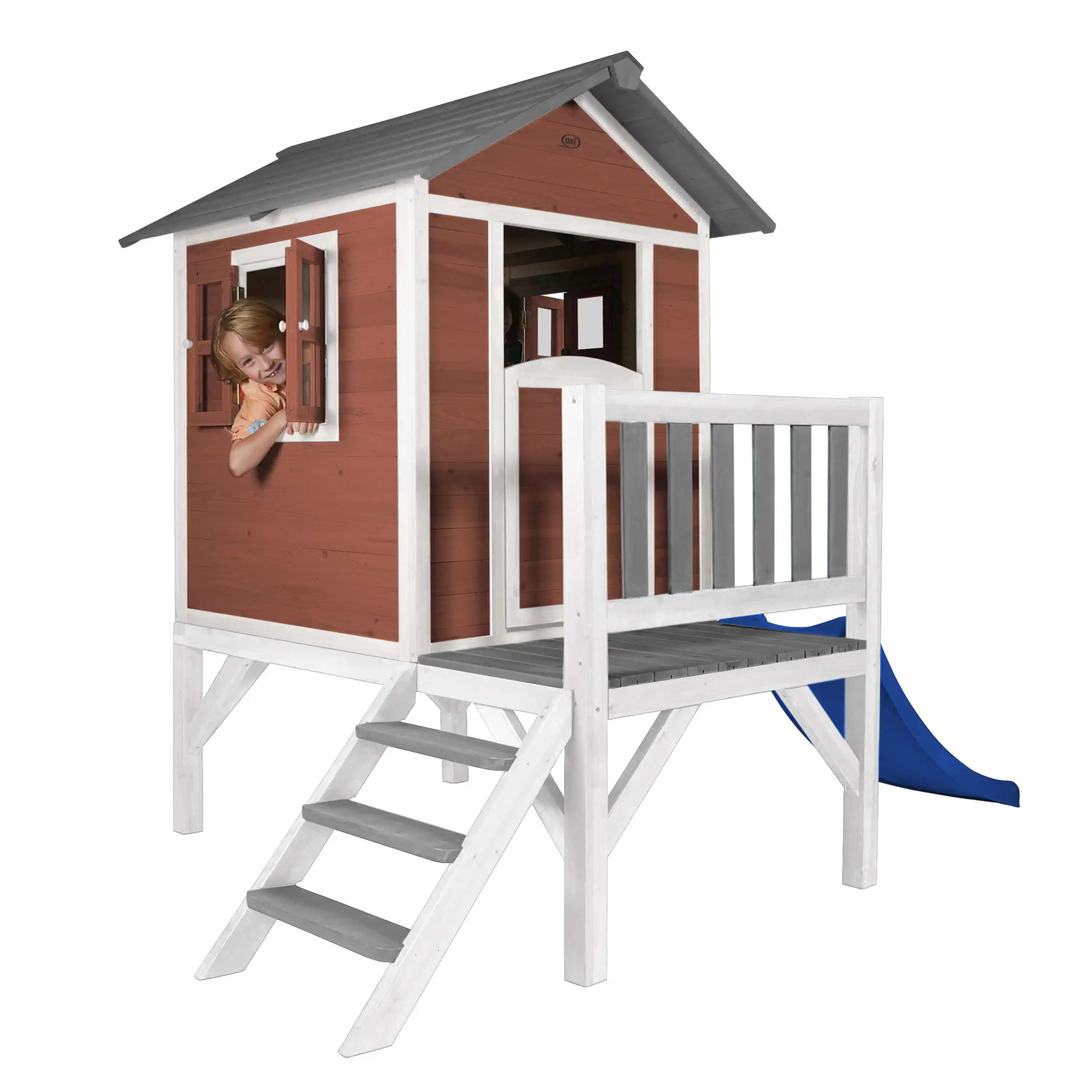 AXI Lodge XL Speelhuis Scandinavisch Rood - Blauwe Glijbaan