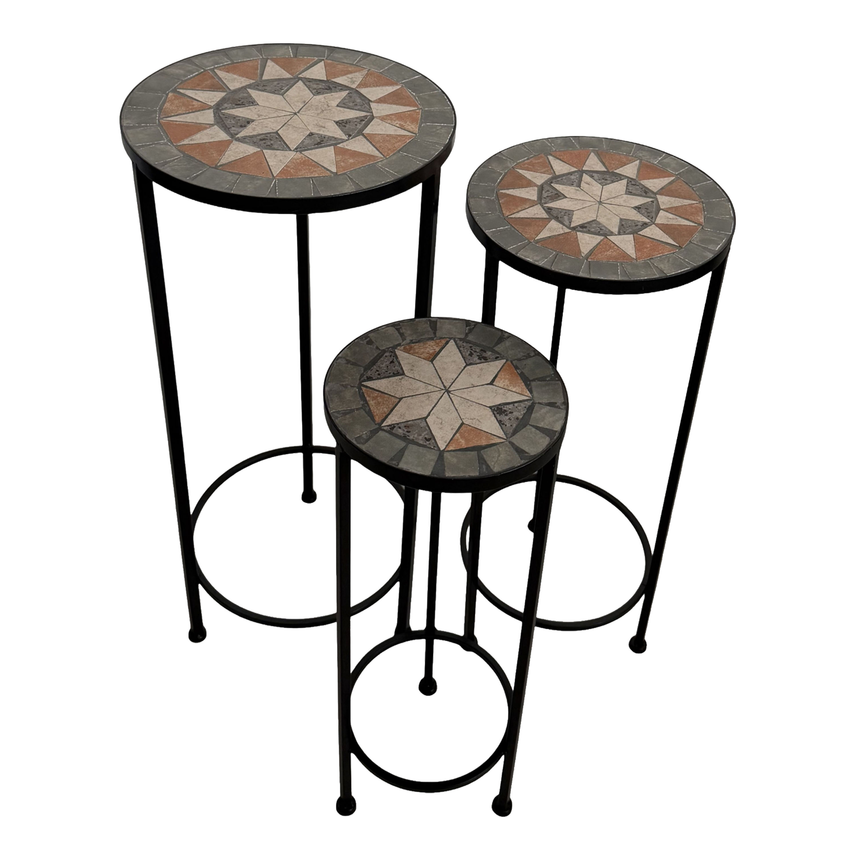 AXI Lola Mosaic Plant Table Round Star – Grey/Brown – Set of 3