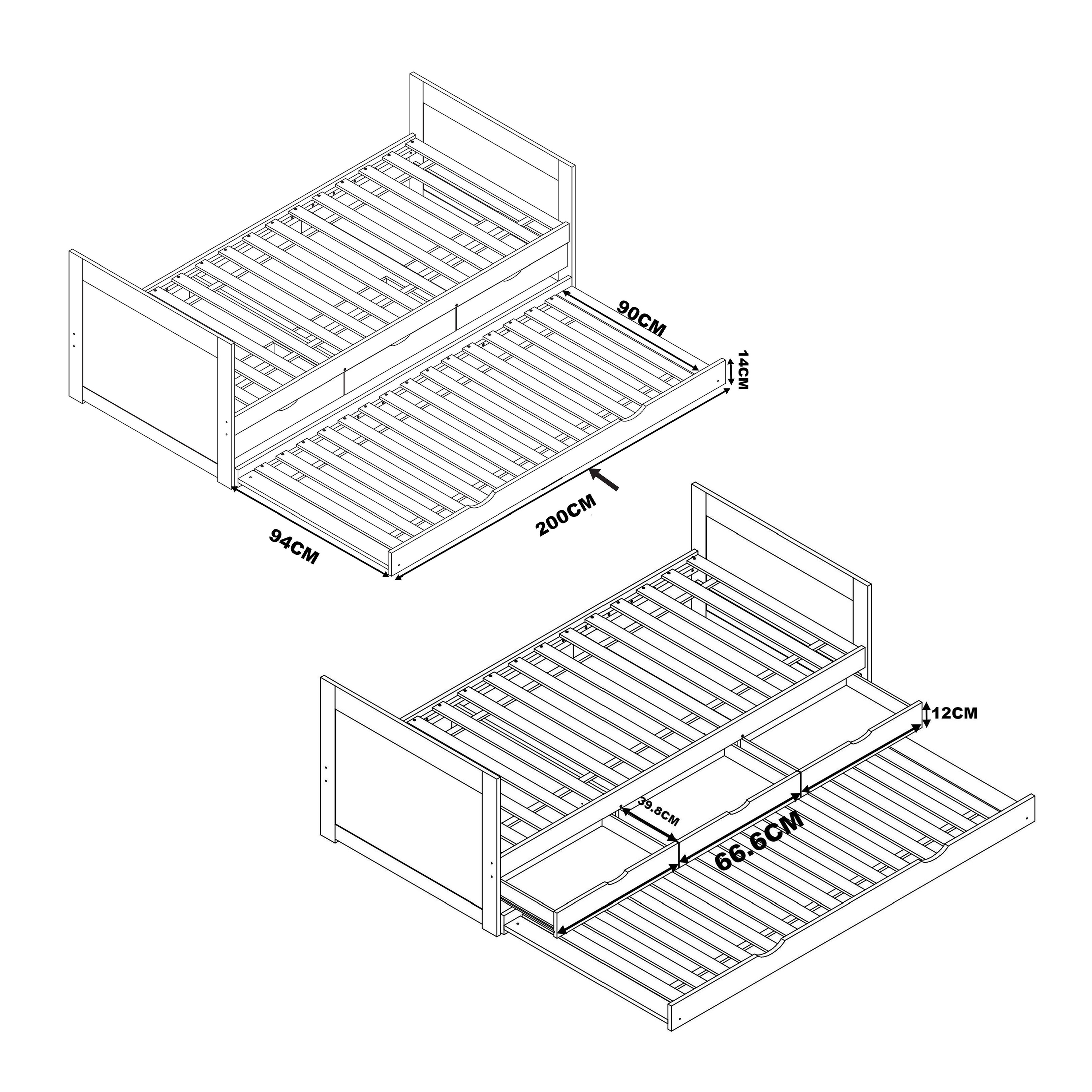 Sunny Eli Kids Bed with Pull-Out Bed and 3 Storage Drawers Grey – With Mattress
