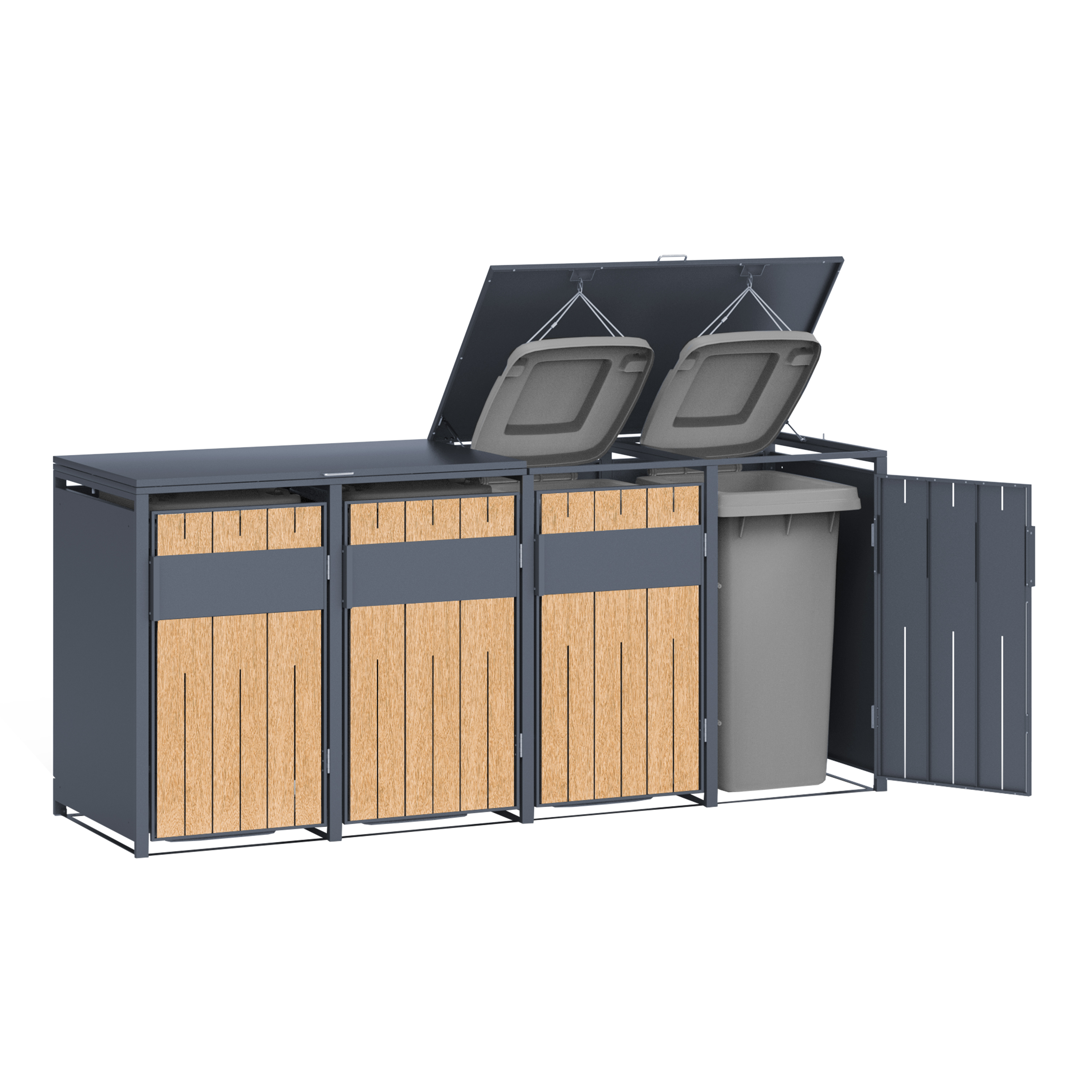AXI Luke Metal Garbage Bin Shed - 4 Garbage Bins-8720365067921 AXI Luke Metal Garbage Bin Shed - 4 Garbage Bins