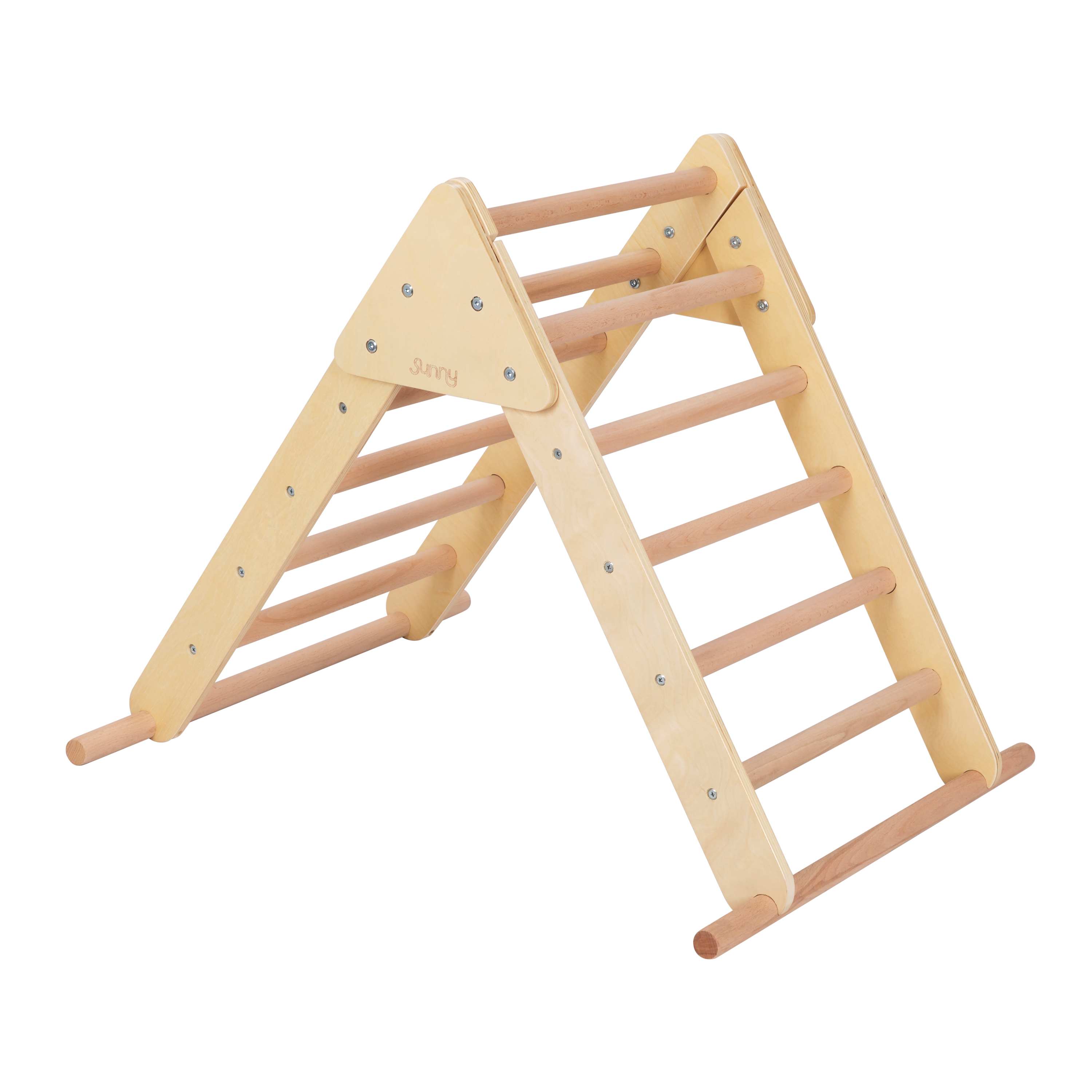 Sunny Charlie 3-in-1 Houten Klimdriehoek met Klimwand en Rocker - Naturel