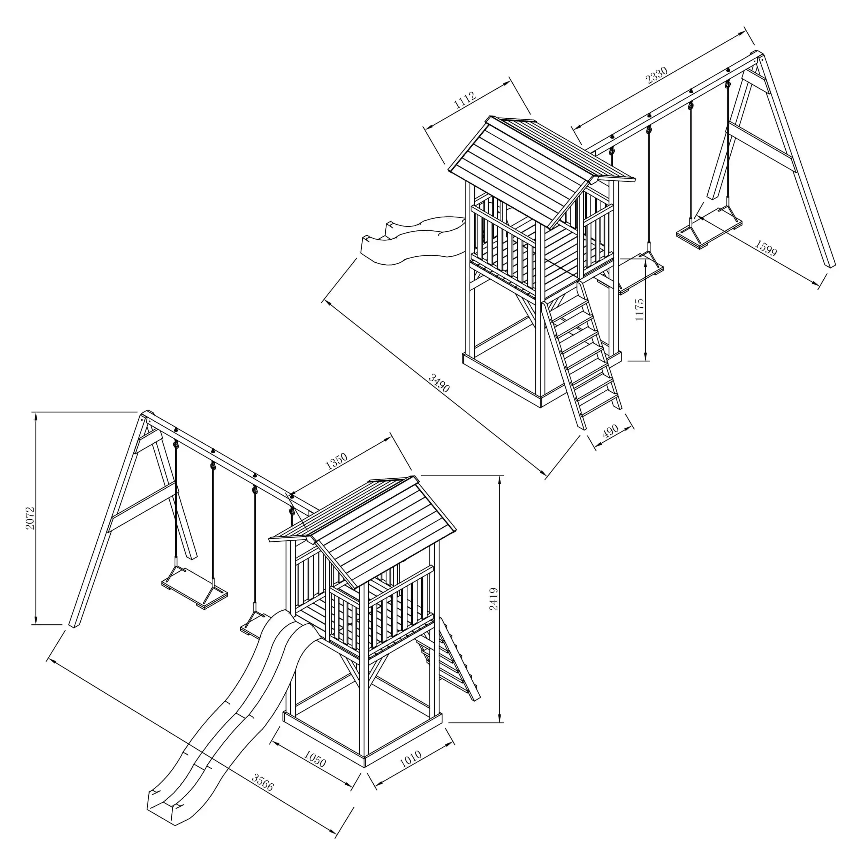 AXI Beach Tower Speeltoren met Dubbele Schommel Grijs/wit - Limoen groene glijbaan