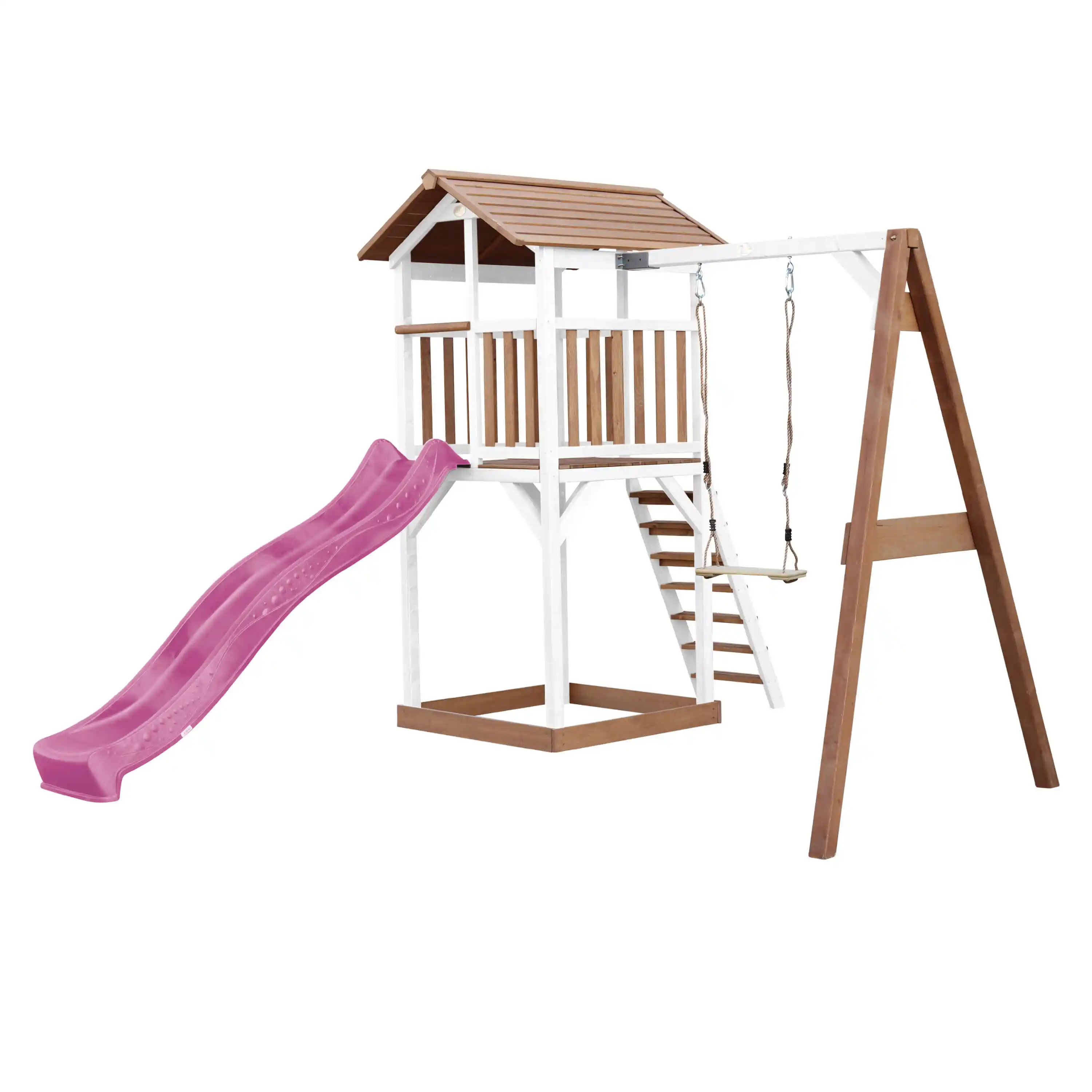 AXI Beach Tower Speeltoren met Enkele Schommel Bruin/wit - Paarse Glijbaan