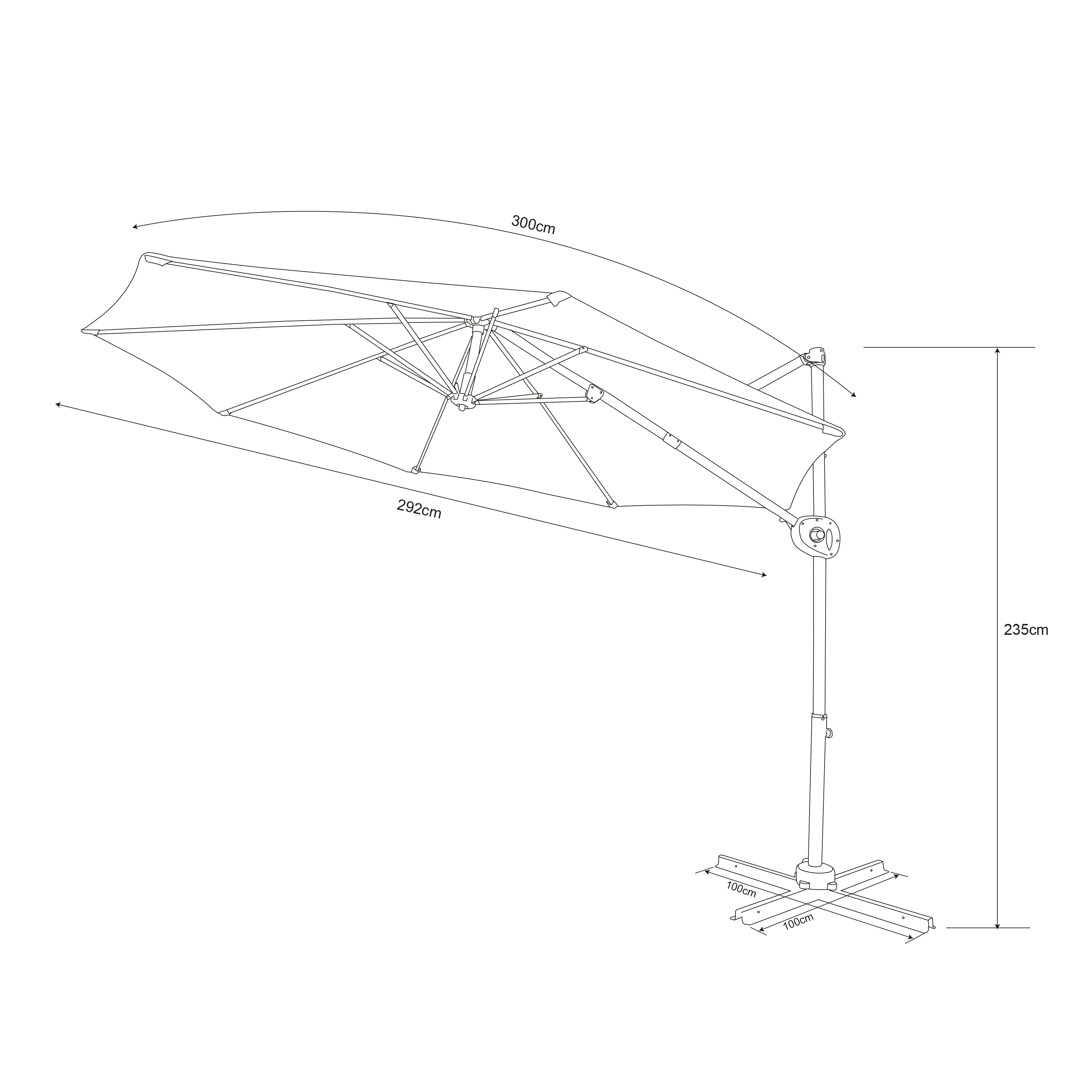AXI Solea Cantilever Parasol Ø 300 cm incl. fillable parasol base Wood-look/Grey – Complete Set