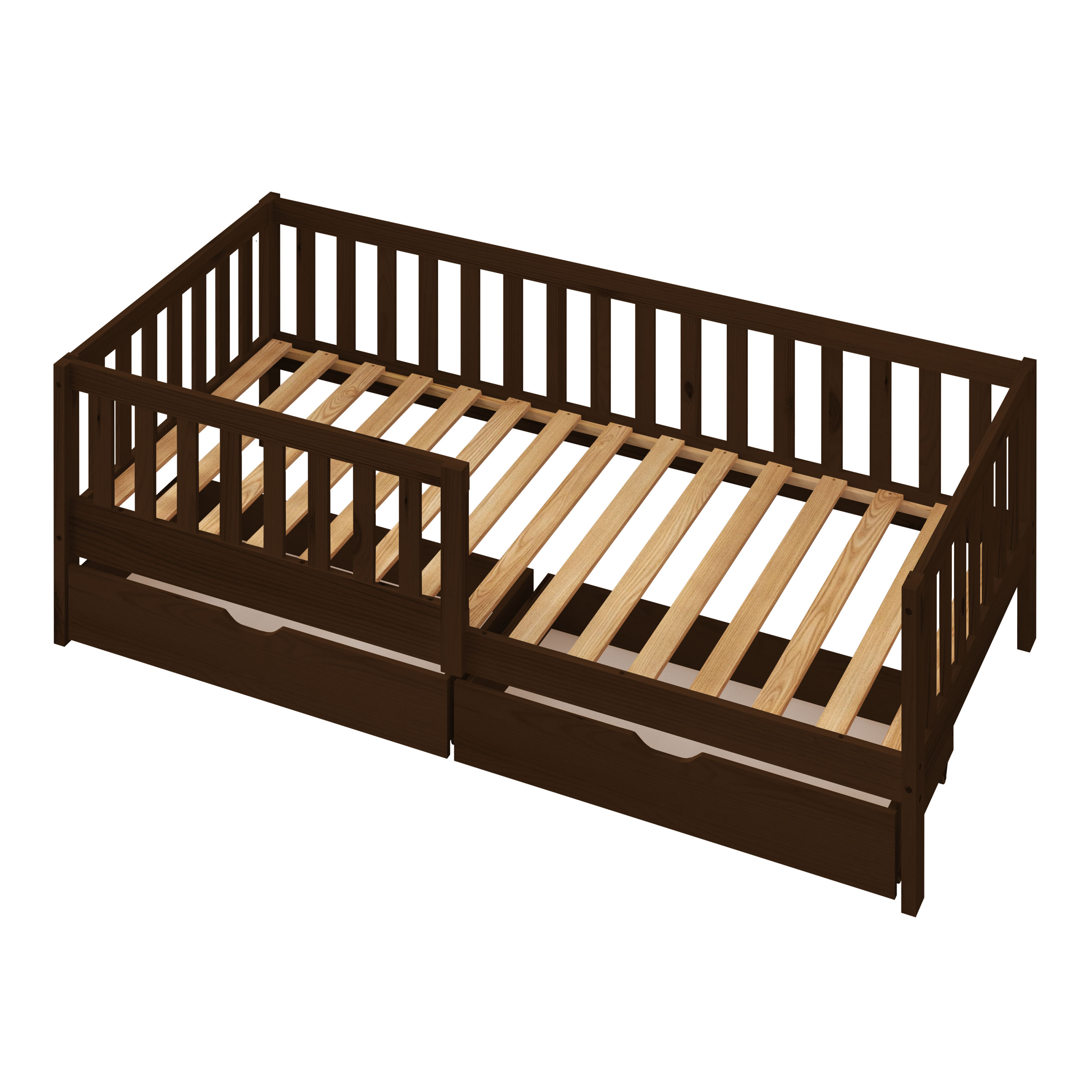Sunny Isa Kids Bed with 2 Storage Drawers and Guardrail Brown – Without Mattress
