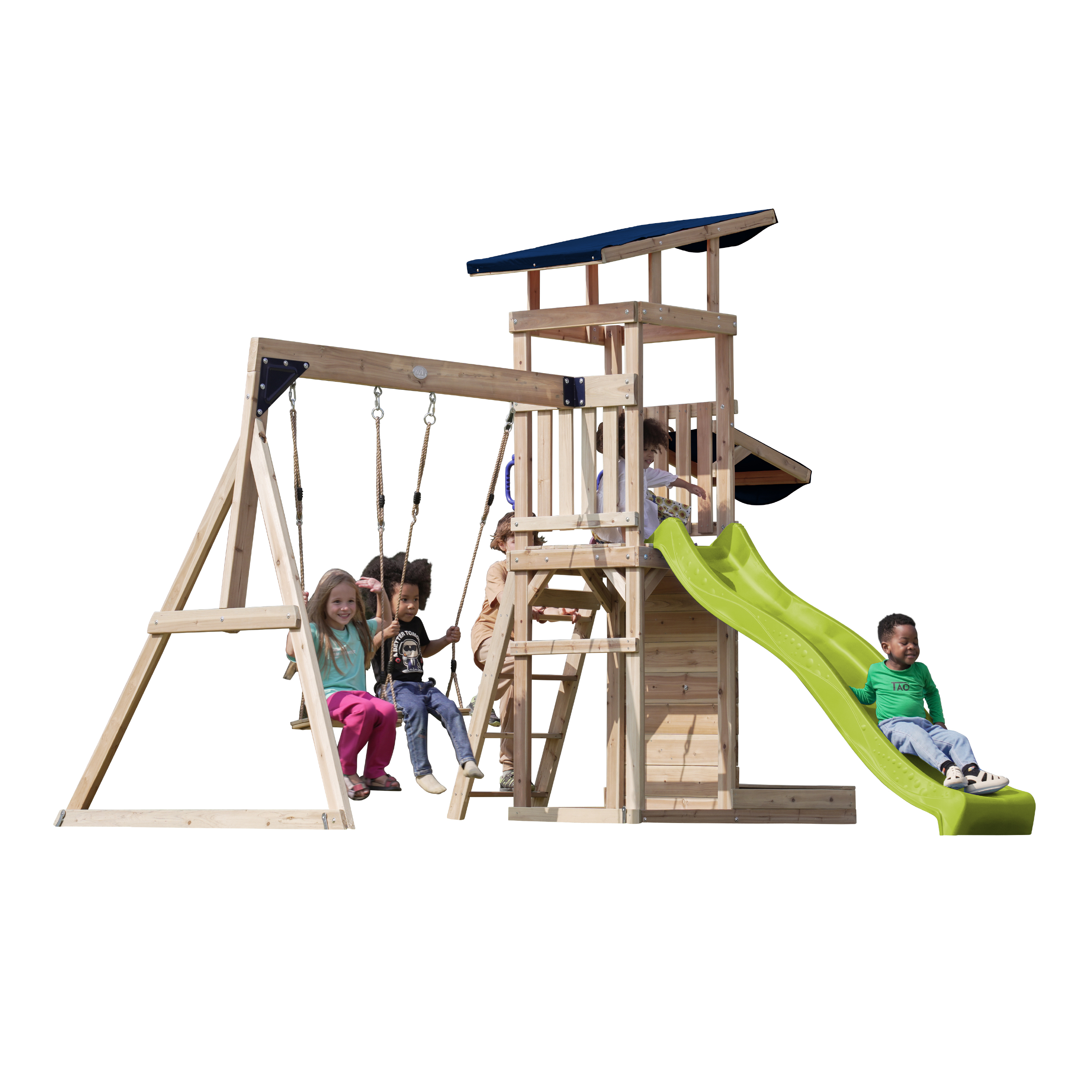 AXI Malik Play Set with Double Swing Brown - Lime green Slide 