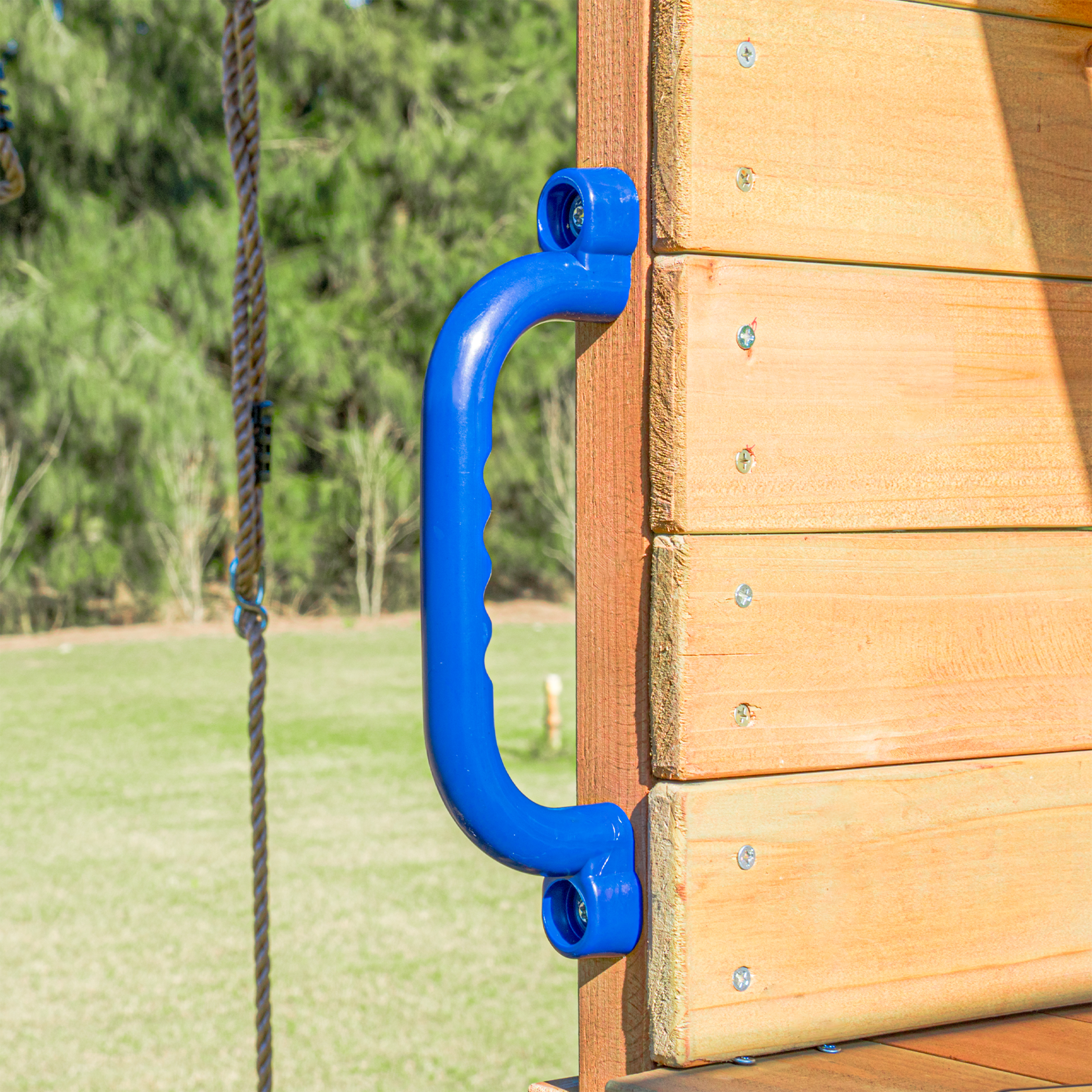 AXI Mitch Climbing Frame with Double Swing. Trapeze and Lookout Tower – Blue Slide
