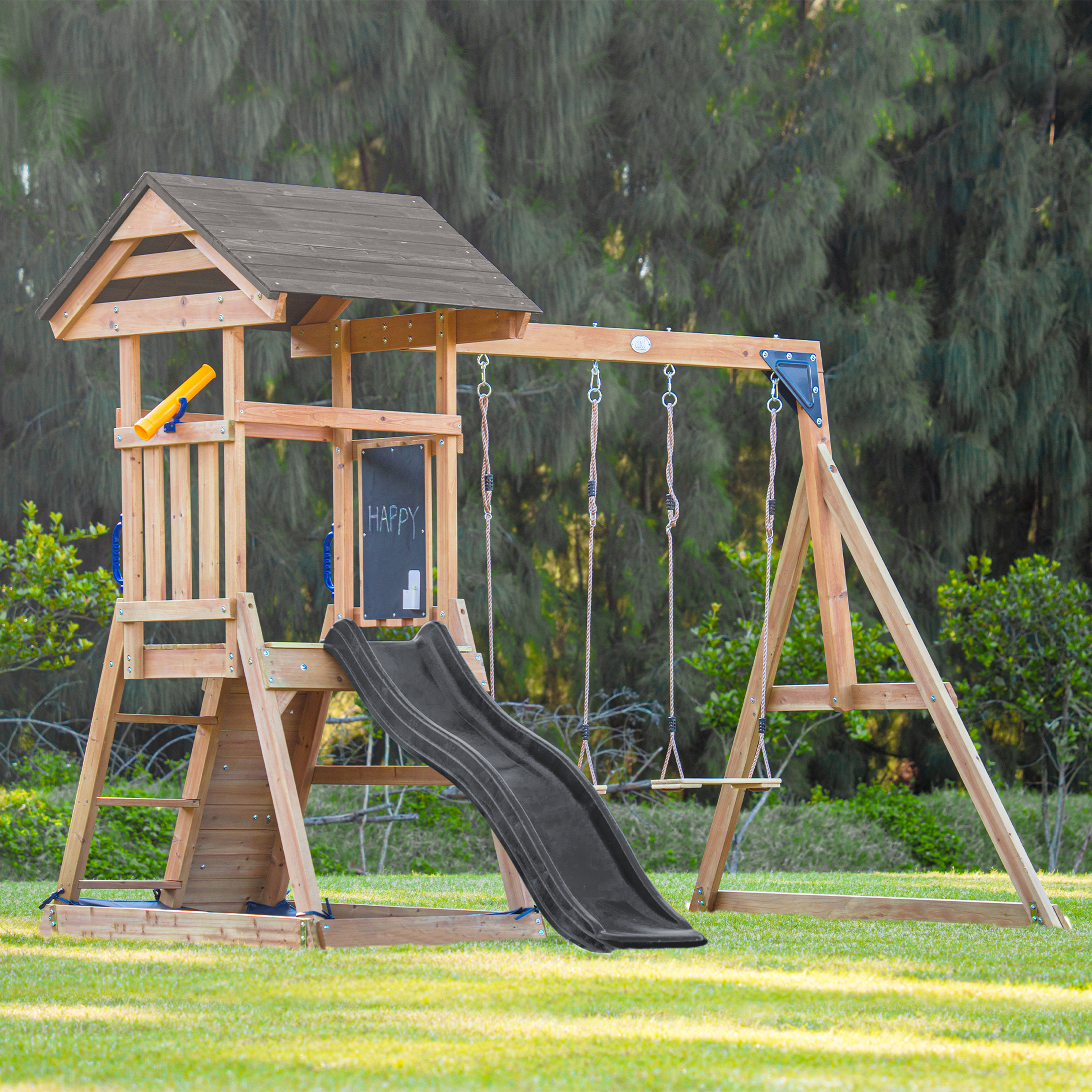 AXI Mia Climbing Frame with Double Swing Set – Grey Slide-8720365065811 AXI Mia Climbing Frame with Double Swing Set – Grey Slide