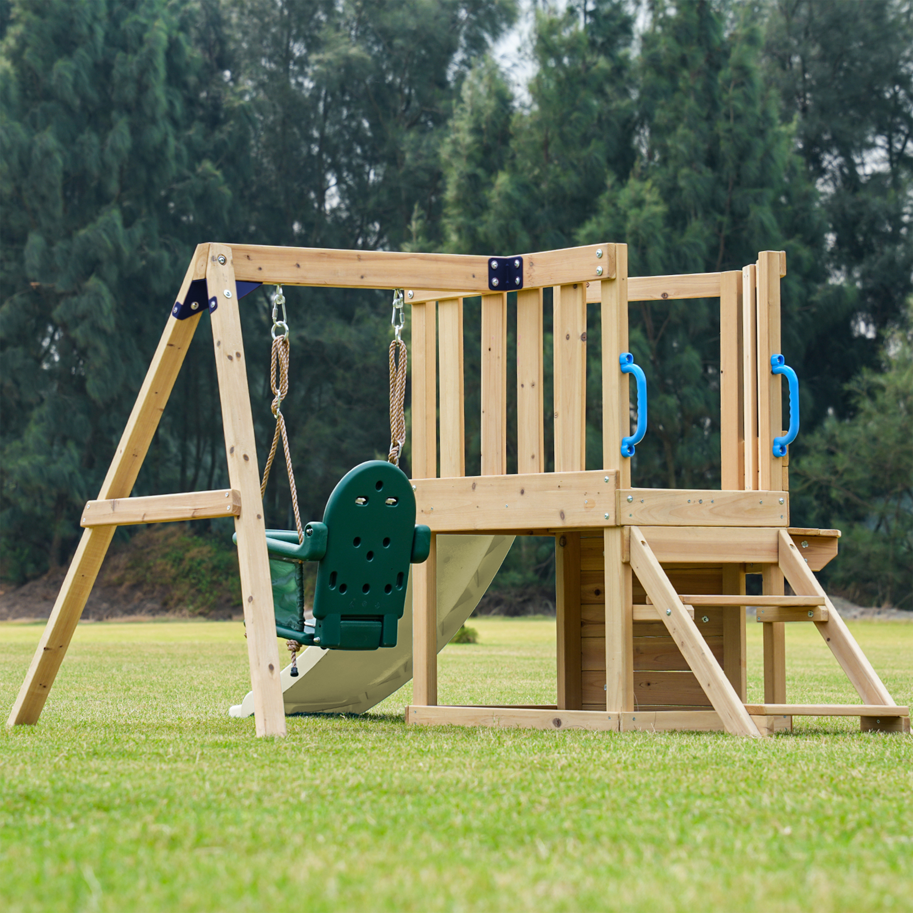 AXI Timo Mini Climbing Frame with Baby Swing, Climbing Wall and Chalkboard – Cream Slide