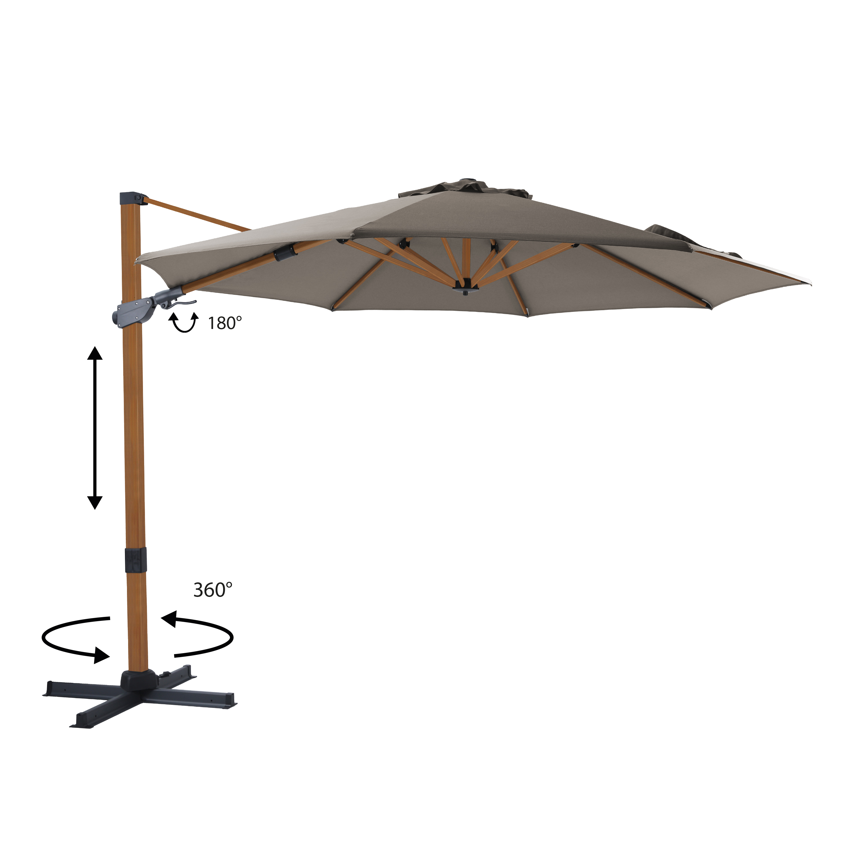 AXI Cyrus Premium Cantilever Parasol Ø 300cm Round - Wood-look/Taupe-8720365063688 AXI Cyrus Premium Cantilever Parasol Ø 300cm Round - Wood-look/Taupe