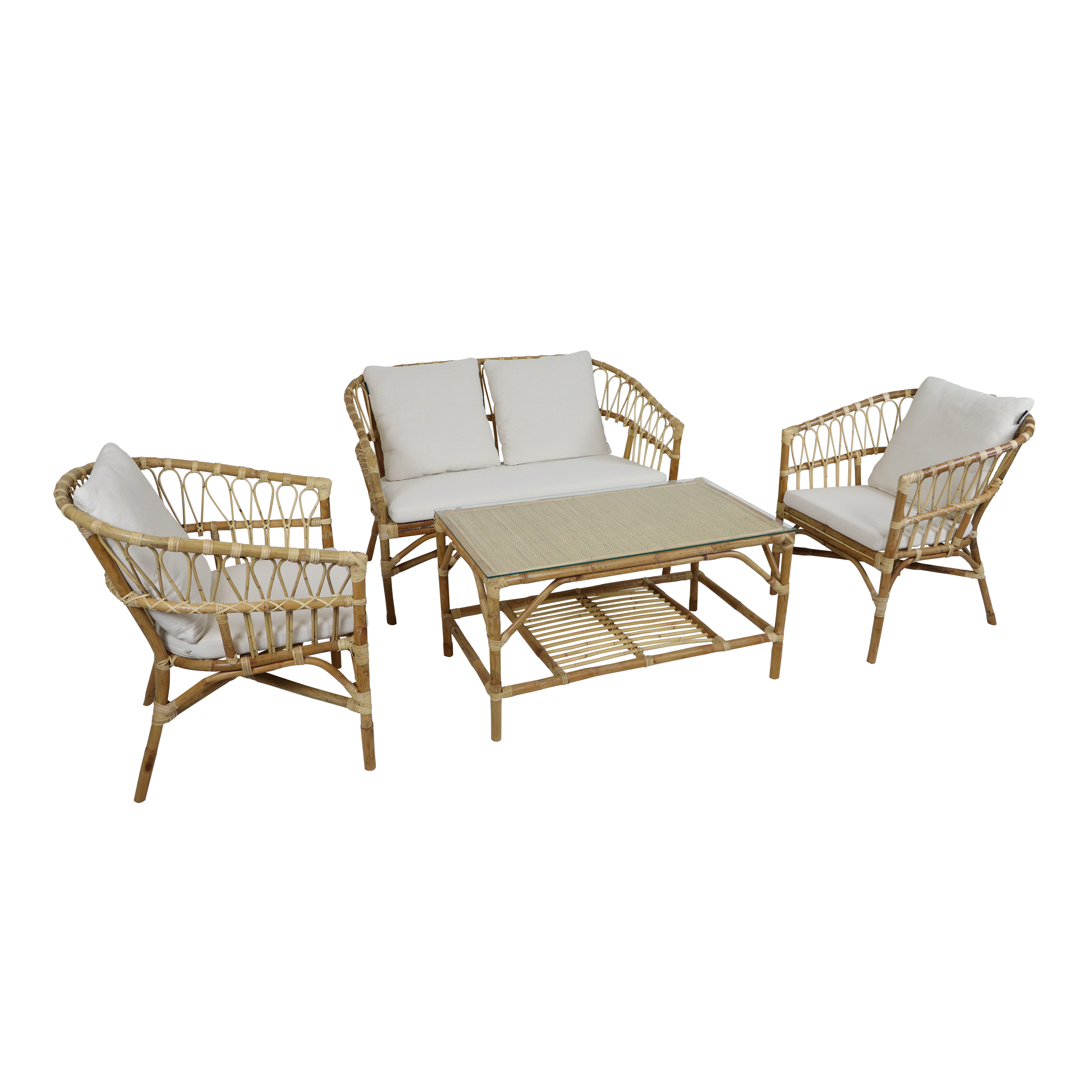 AXI Mary Rattan Lounge Set – 4-Piece with Sofa. Table. and 2 Chairs Natural/White