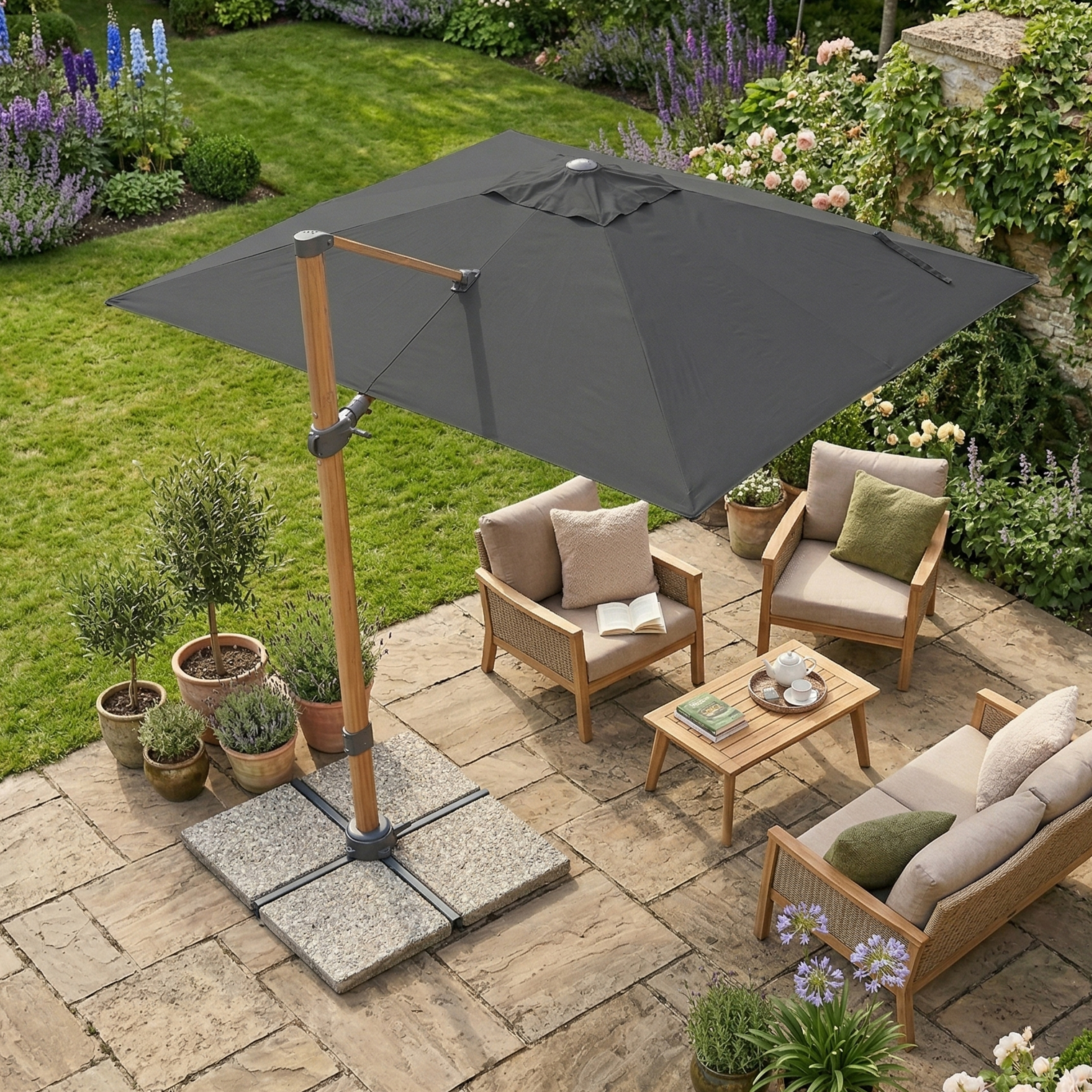 AXI Alina Cantilever Parasol 300x300cm Wood-look/Grey