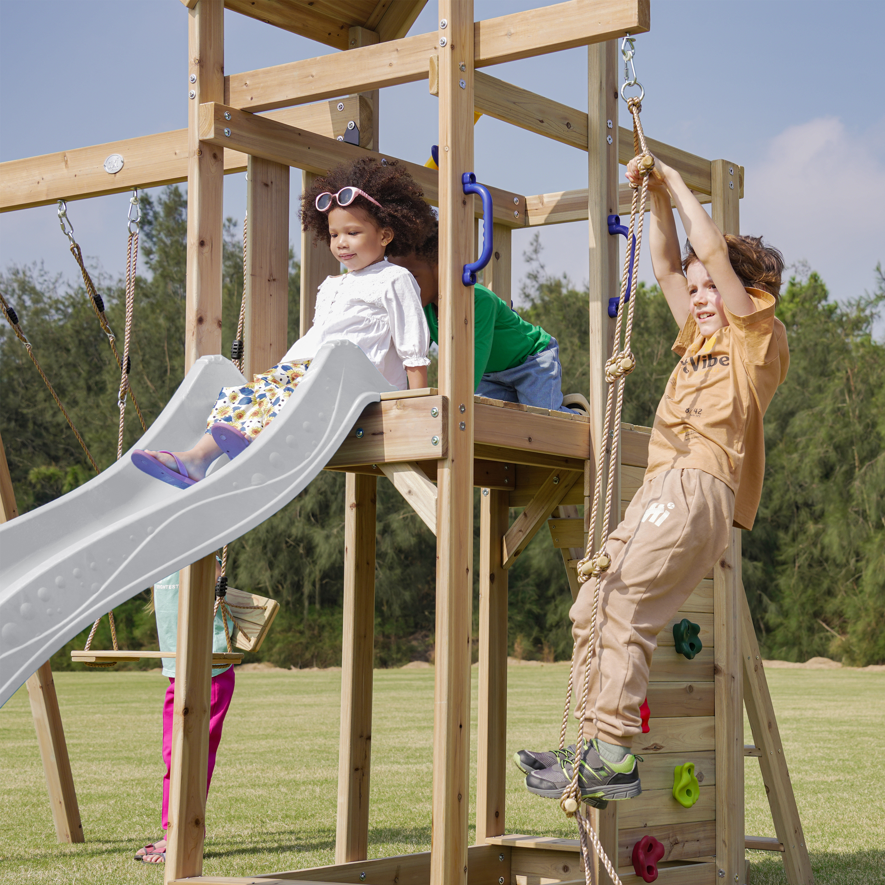 AXI Moos Climbing Frame with Double Swing Set - White Slide-8720365064531 AXI Moos Climbing Frame with Double Swing Set - White Slide