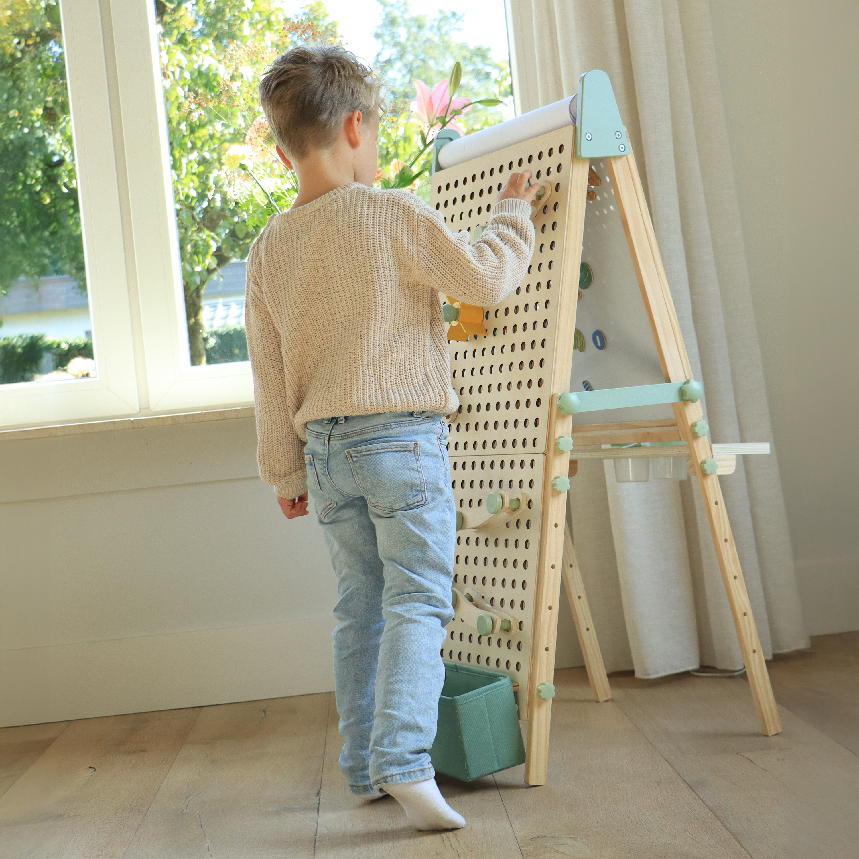 Sunny Mika Activity Easel with Pegboard - Natural Brown