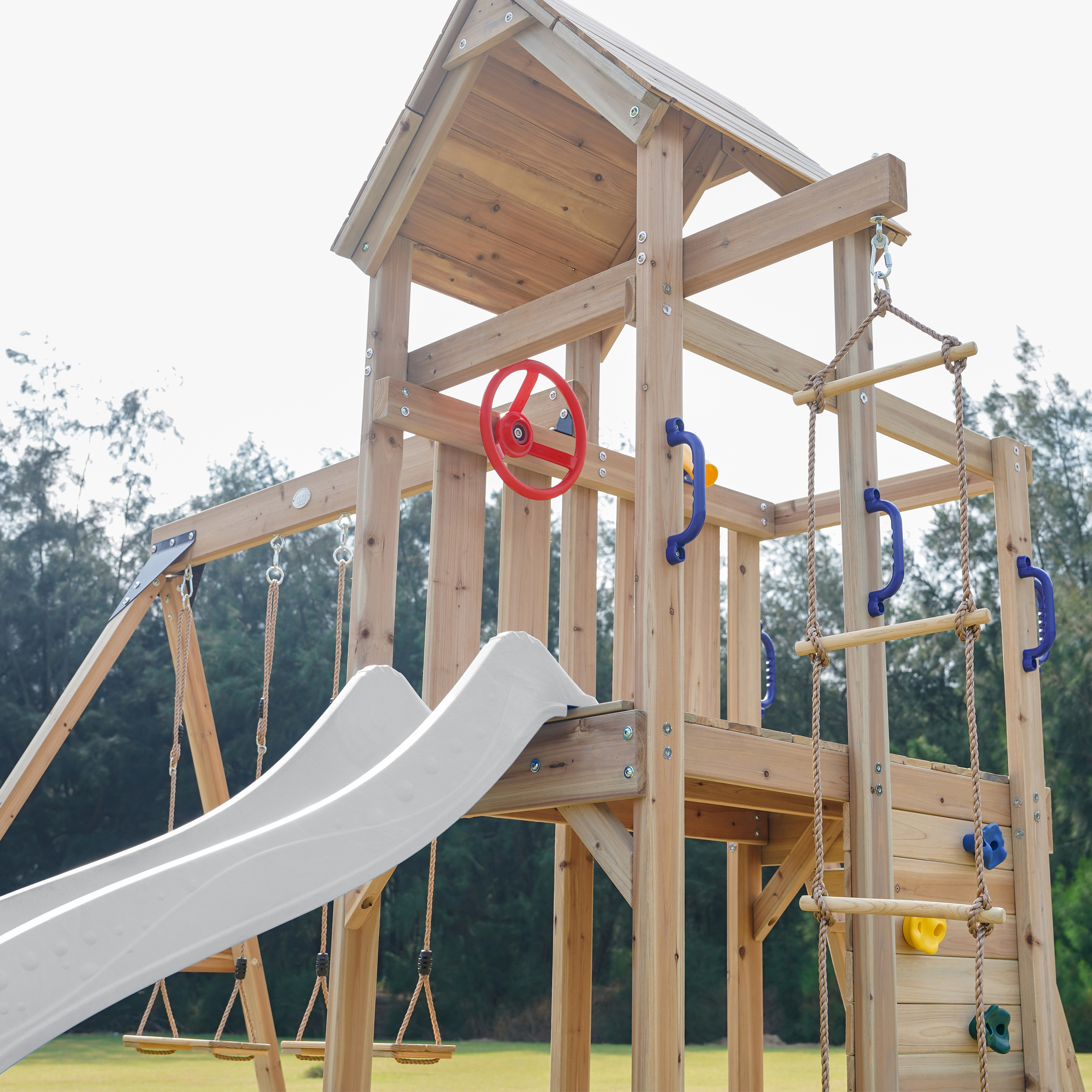 AXI Moos Climbing Frame with Double Swing Set - White Slide-8720365064531 AXI Moos Climbing Frame with Double Swing Set - White Slide
