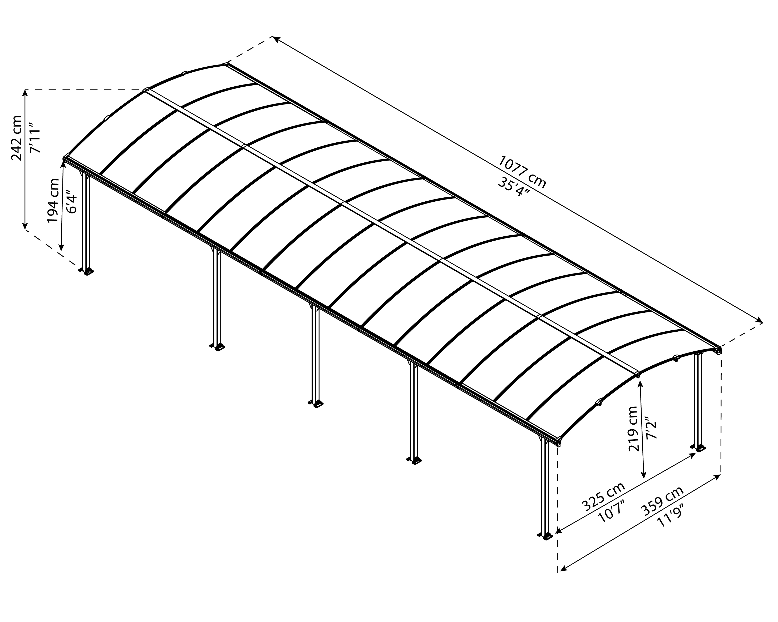 Canopia Arcadia  1077X360 cm Carport Enkel Donkergrijs Brons
