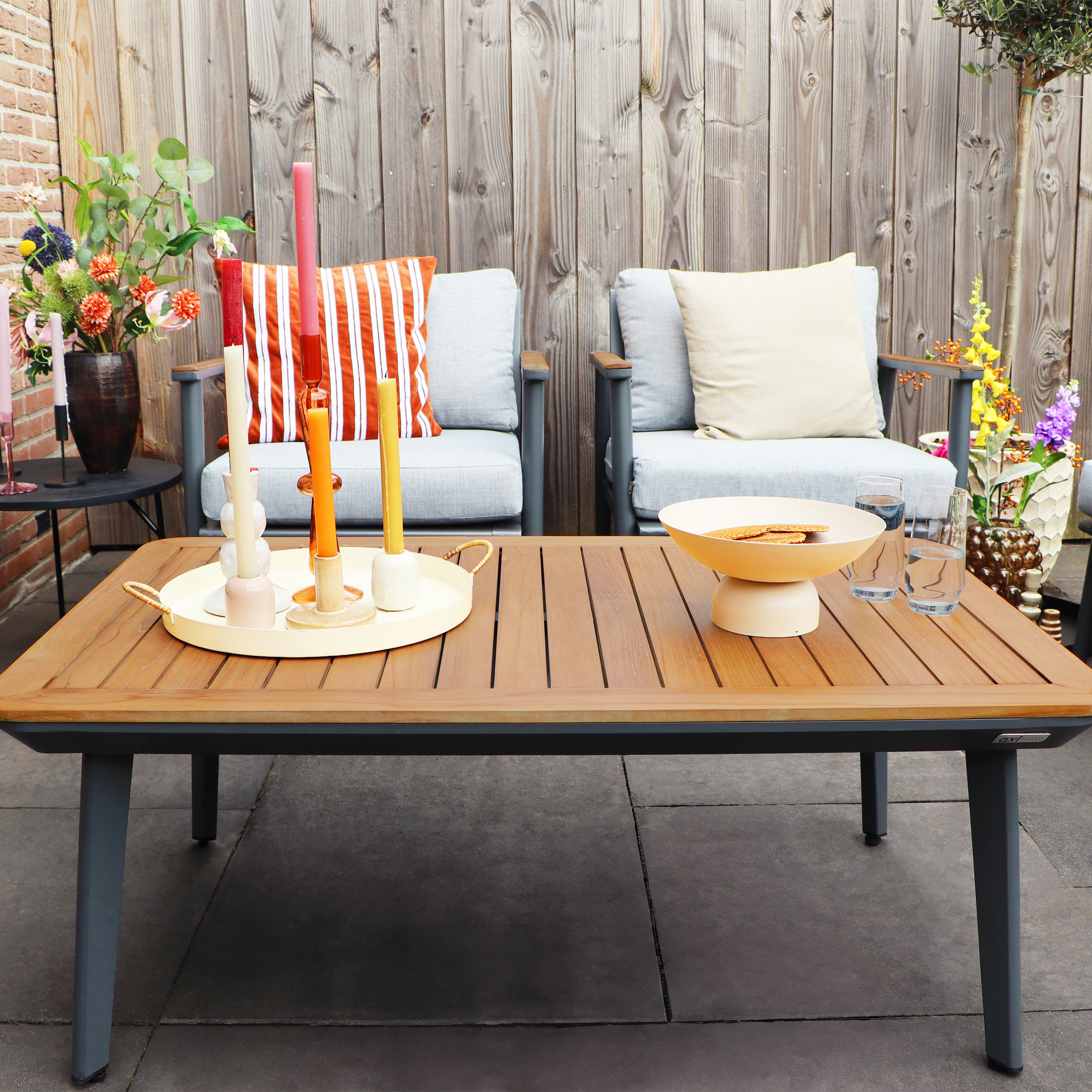 AXI Bibi lounge set 4-piece with bench. table and two chairs Anthracite/Teak-8720365062681 AXI Bibi lounge set 4-piece with bench. table and two chairs Anthracite/Teak