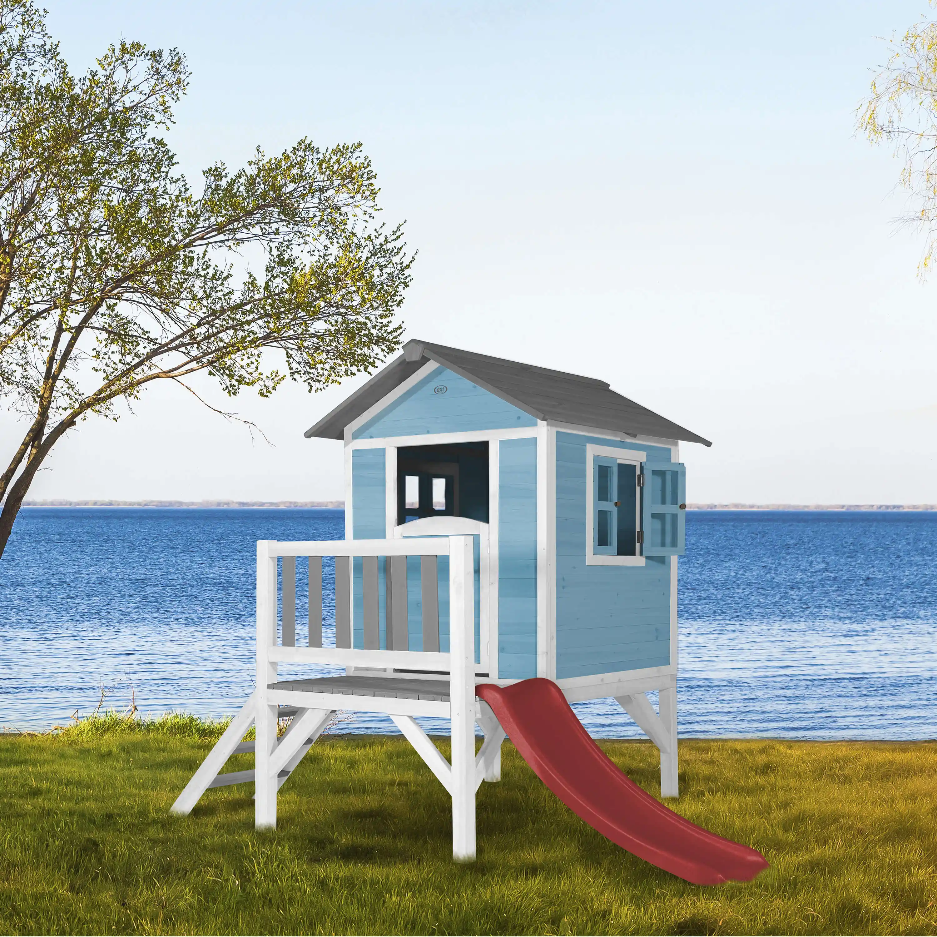 AXI Lodge XL Speelhuis Caribisch Blauw - Rode Glijbaan