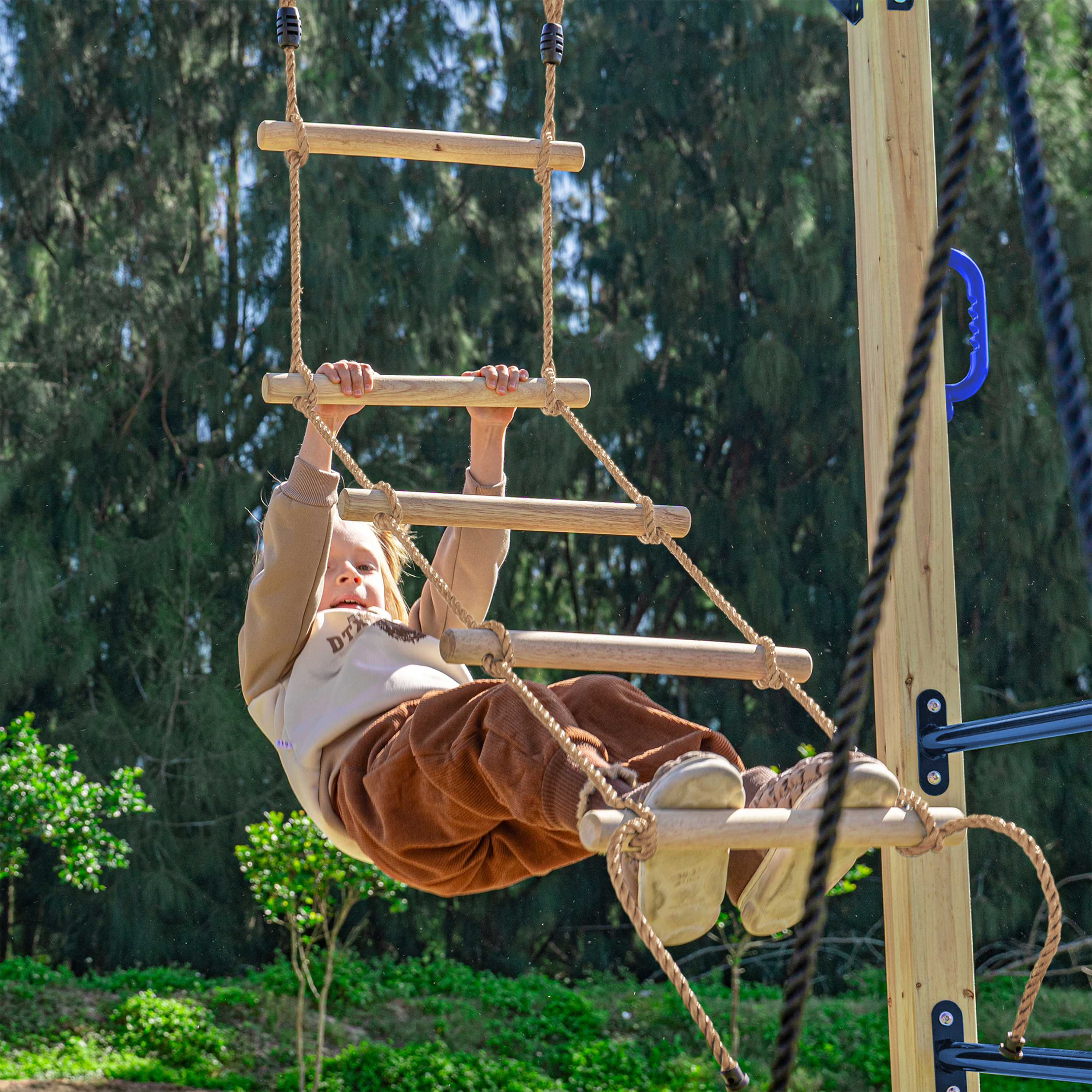 AXI Boris Wooden Playcentre with Swings. Trapeze. Climbing Nets and Monkey Bars – Green Slide