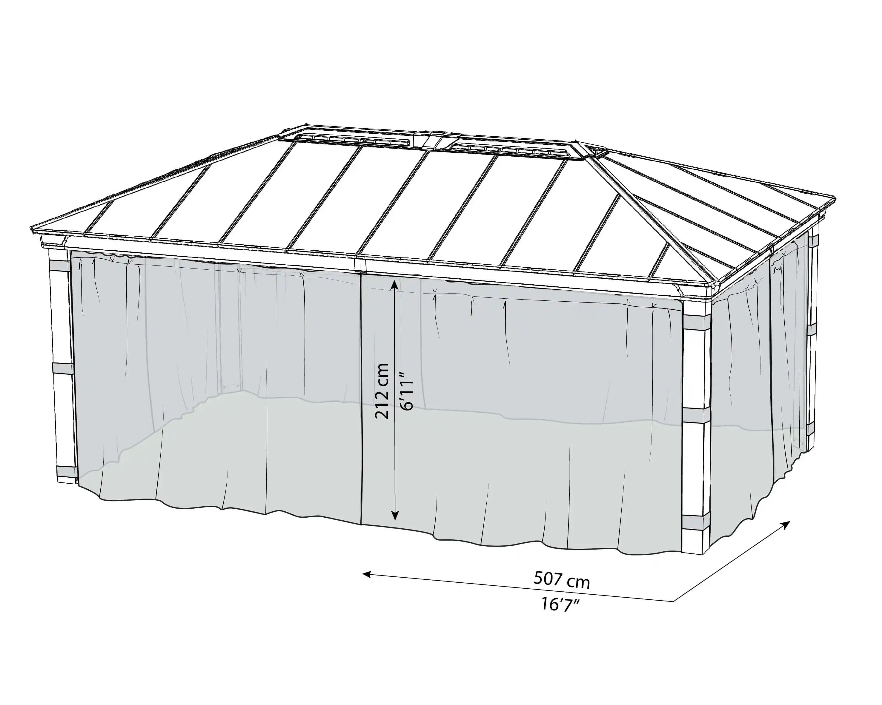Canopia Gaasset voor Dallas tuinpaviljoen 600X360 Zwart