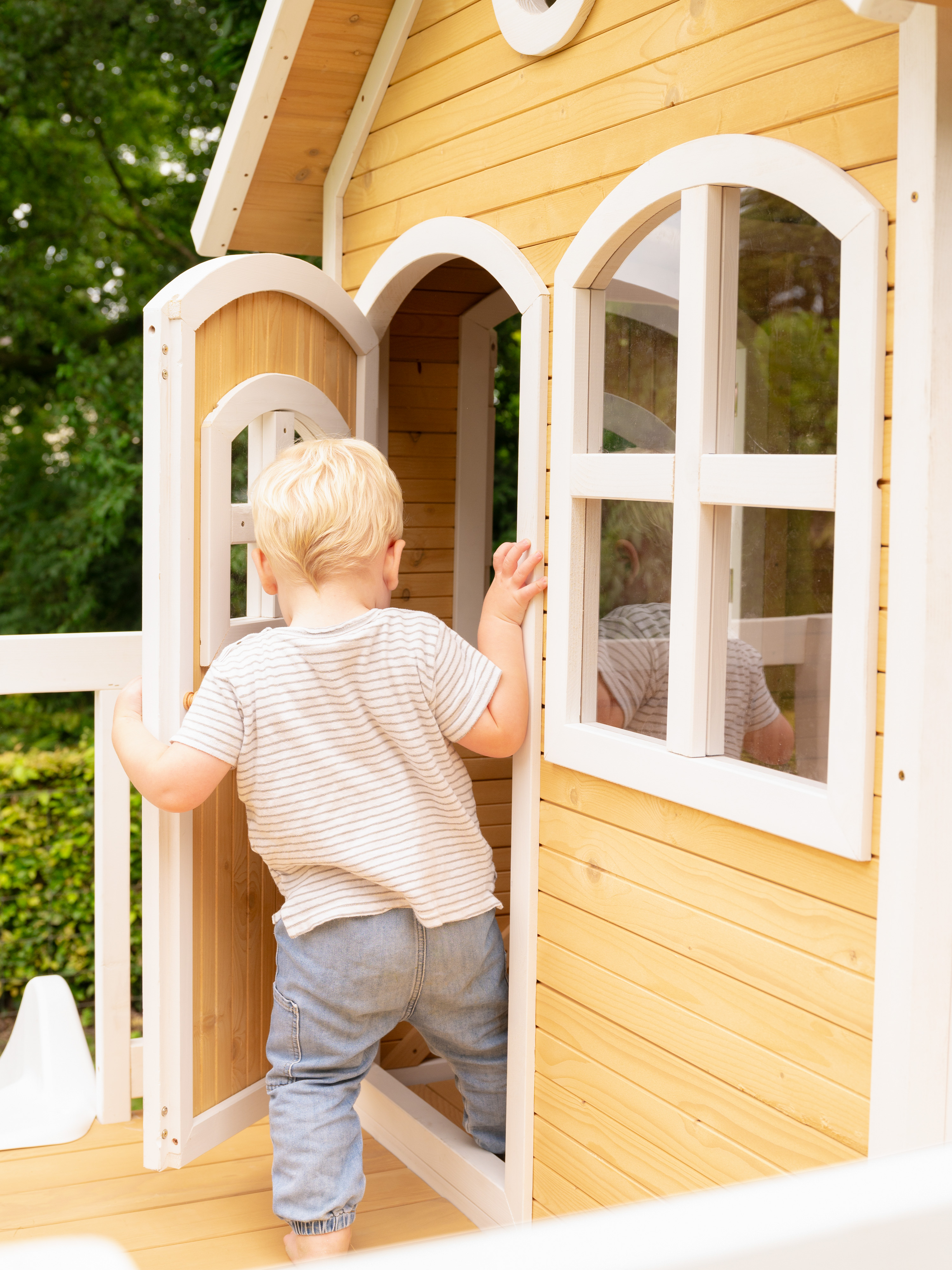 AXI Liam Speelhuis met Summer Nestschommel Bruin/wit - Witte Glijbaan