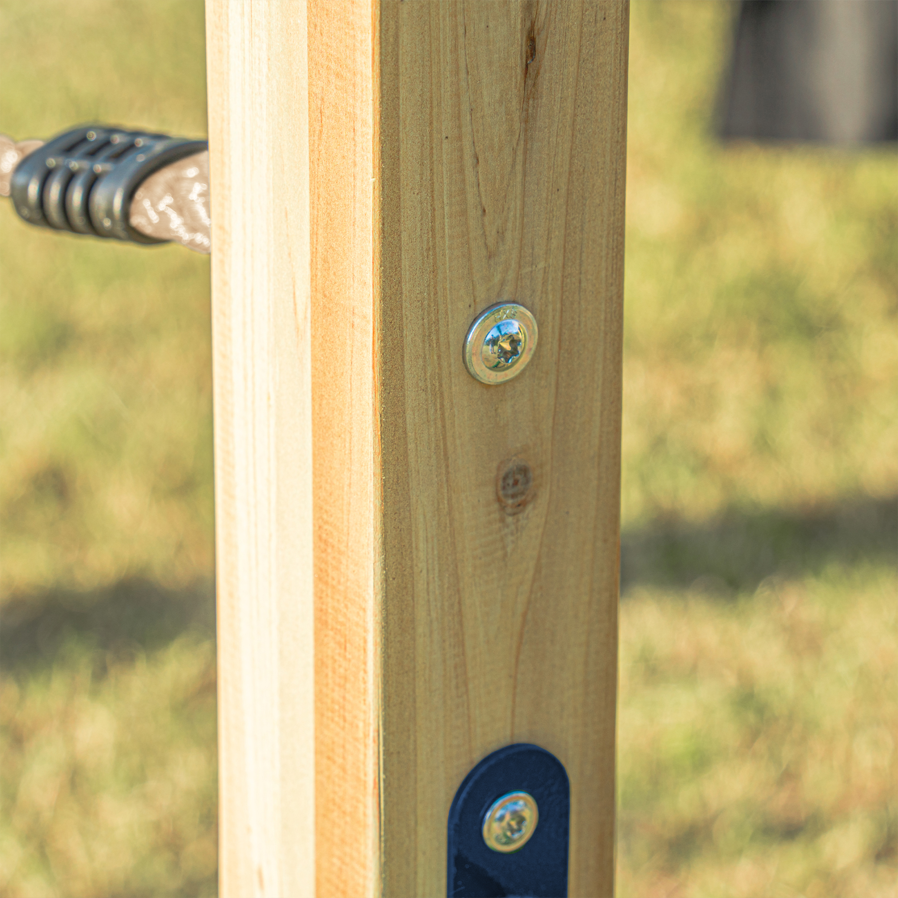 AXI Boris Wooden Playcentre with Swings. Trapeze. Climbing Nets and Monkey Bars – Blue Slide