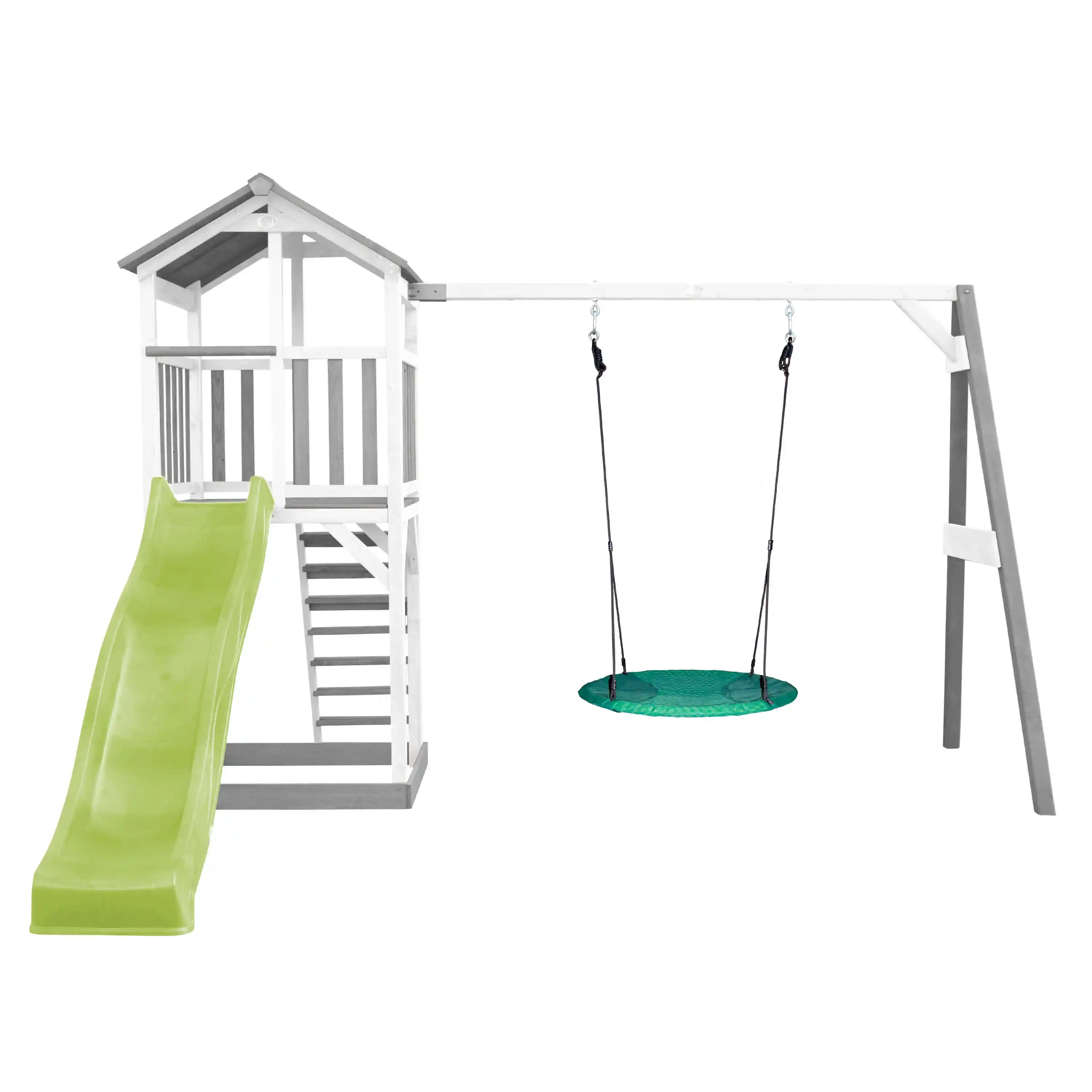 AXI Beach Tower Speeltoren met Summer Nestschommel Grijs/wit - Limoen groene glijbaan