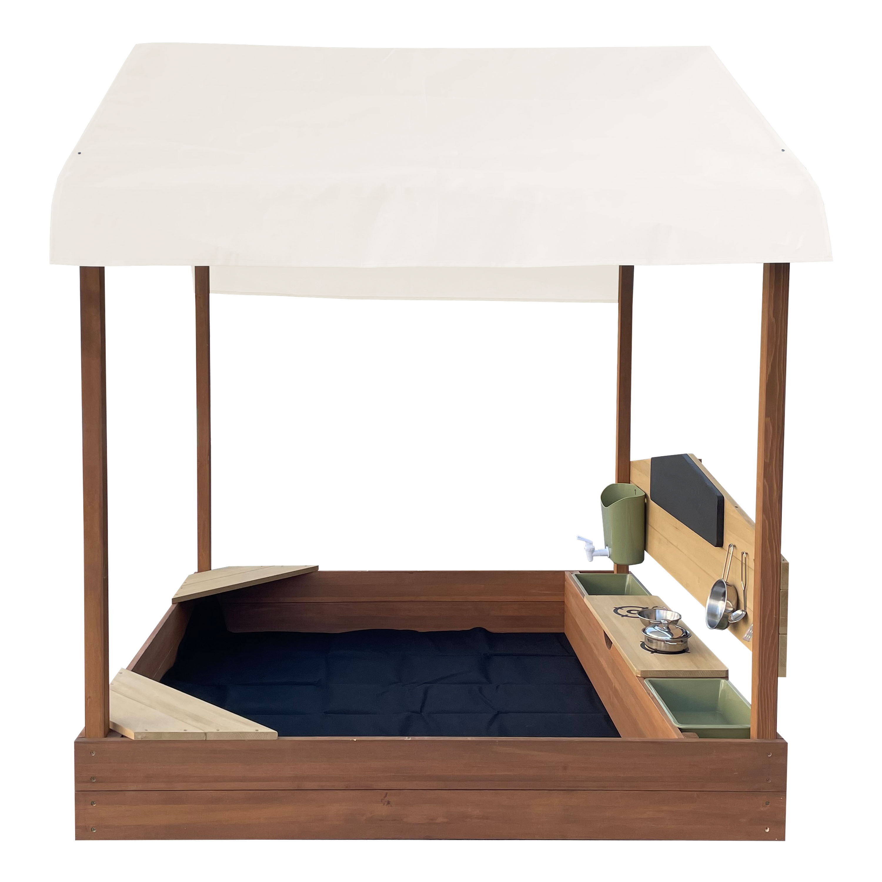 AXI Meli Sandbox & Playhouse with Play Kitchen - 120 x 120 cm - Brown