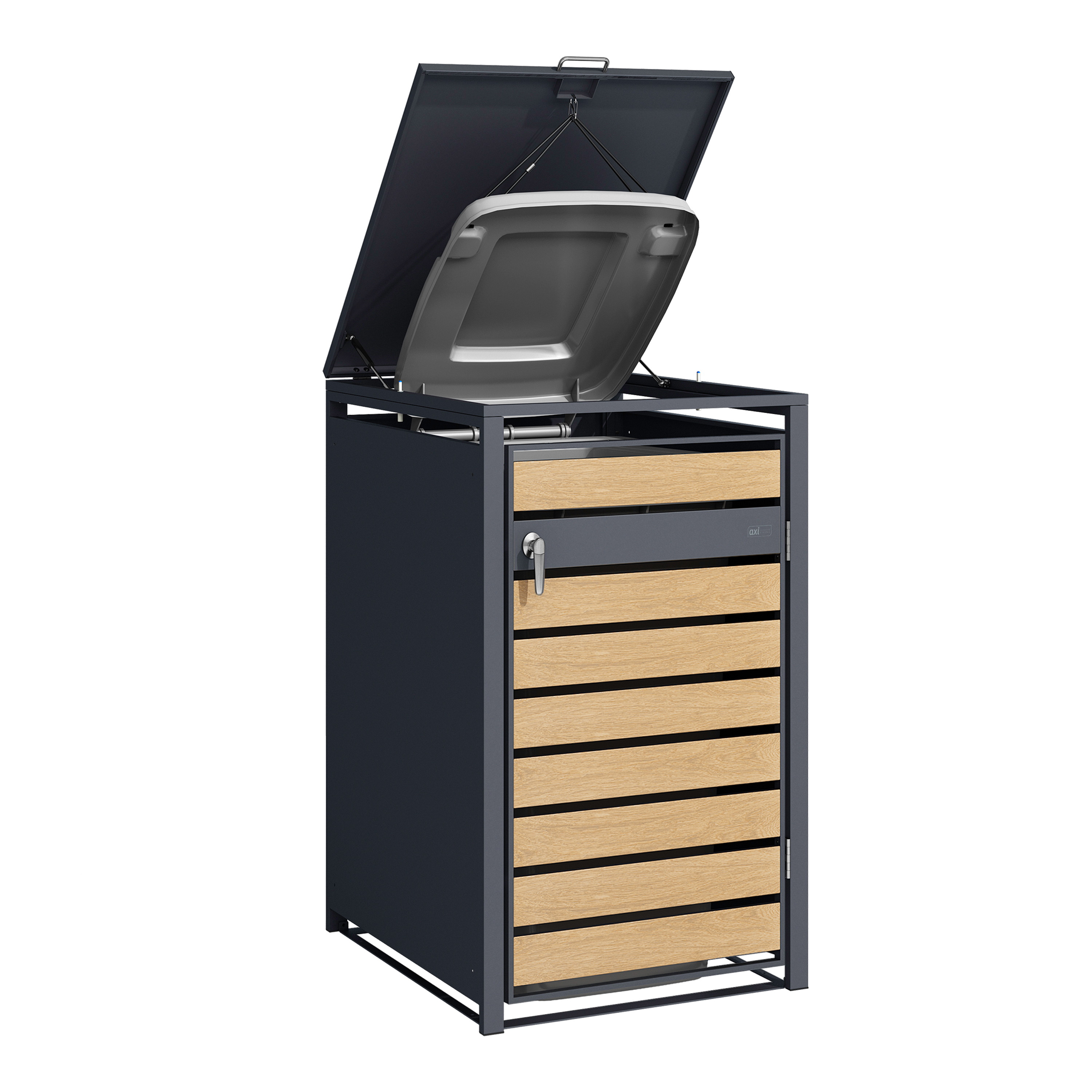 AXI Lucas Metal Garbage Bin Shed Anthracite/Wood look - 1 Garbage Bin
