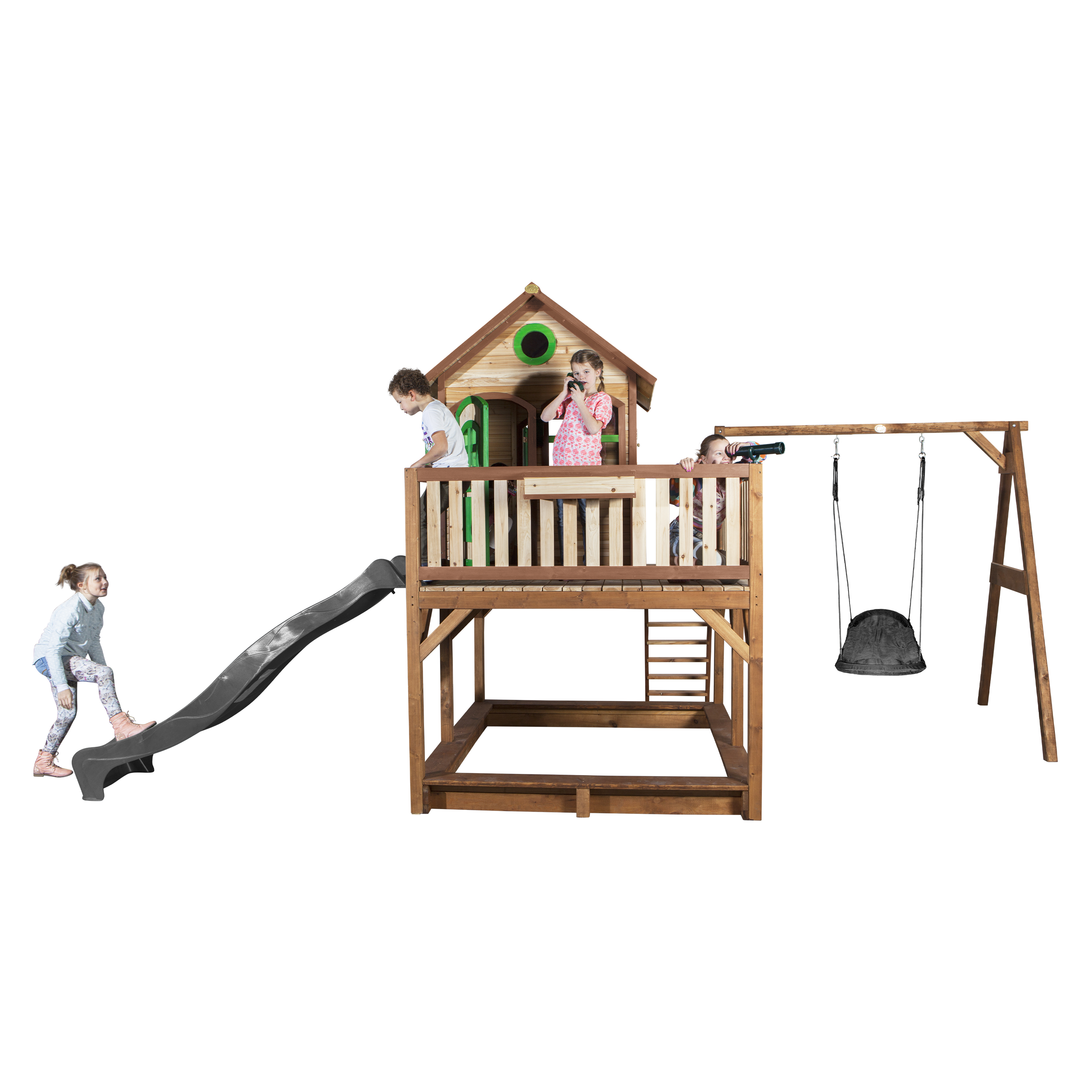 AXI Liam Playhouse with Roxy Nest Swing Set Brown/Green - Grey Slide
