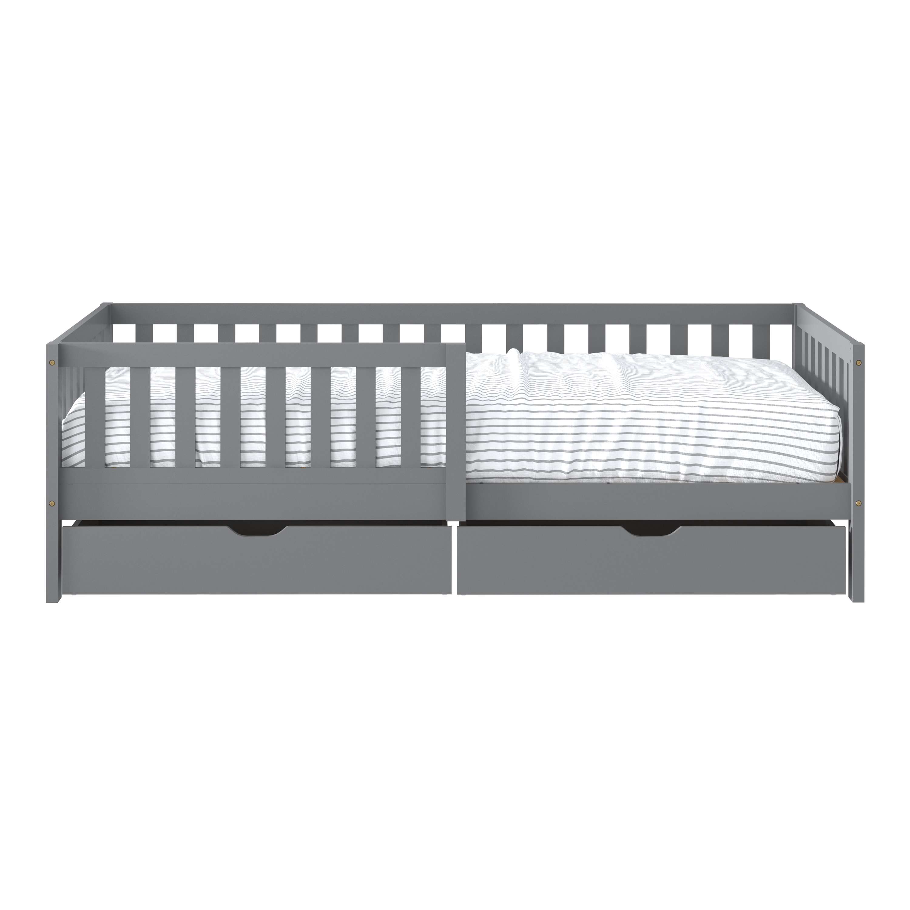 Sunny Isa Kids Bed with 2 Storage Drawers and Guardrail Grey – Without Mattress