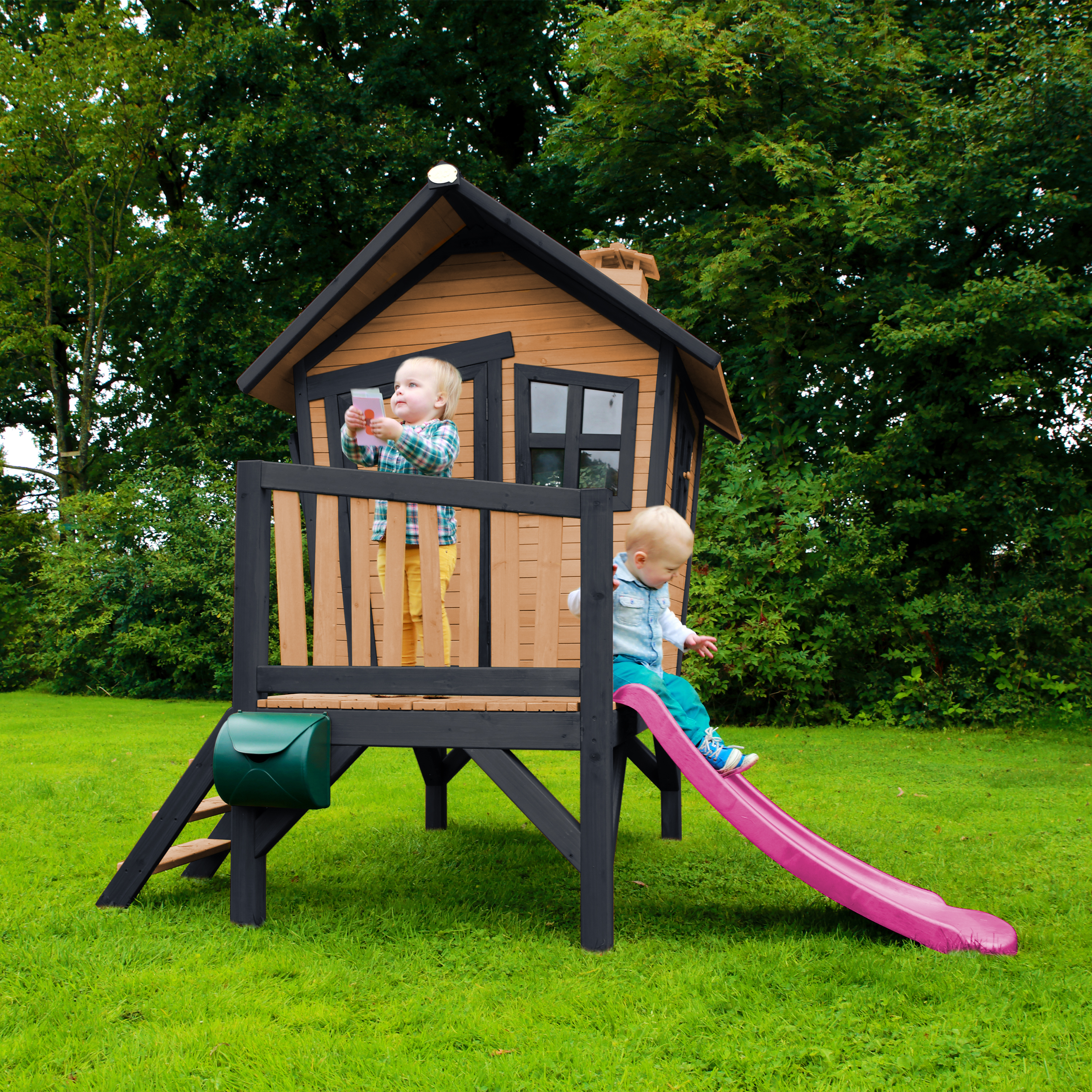 AXI Robin Playhouse Brown/Anthracite - Purple Slide-8720365060465 AXI Robin Playhouse Brown/Anthracite - Purple Slide