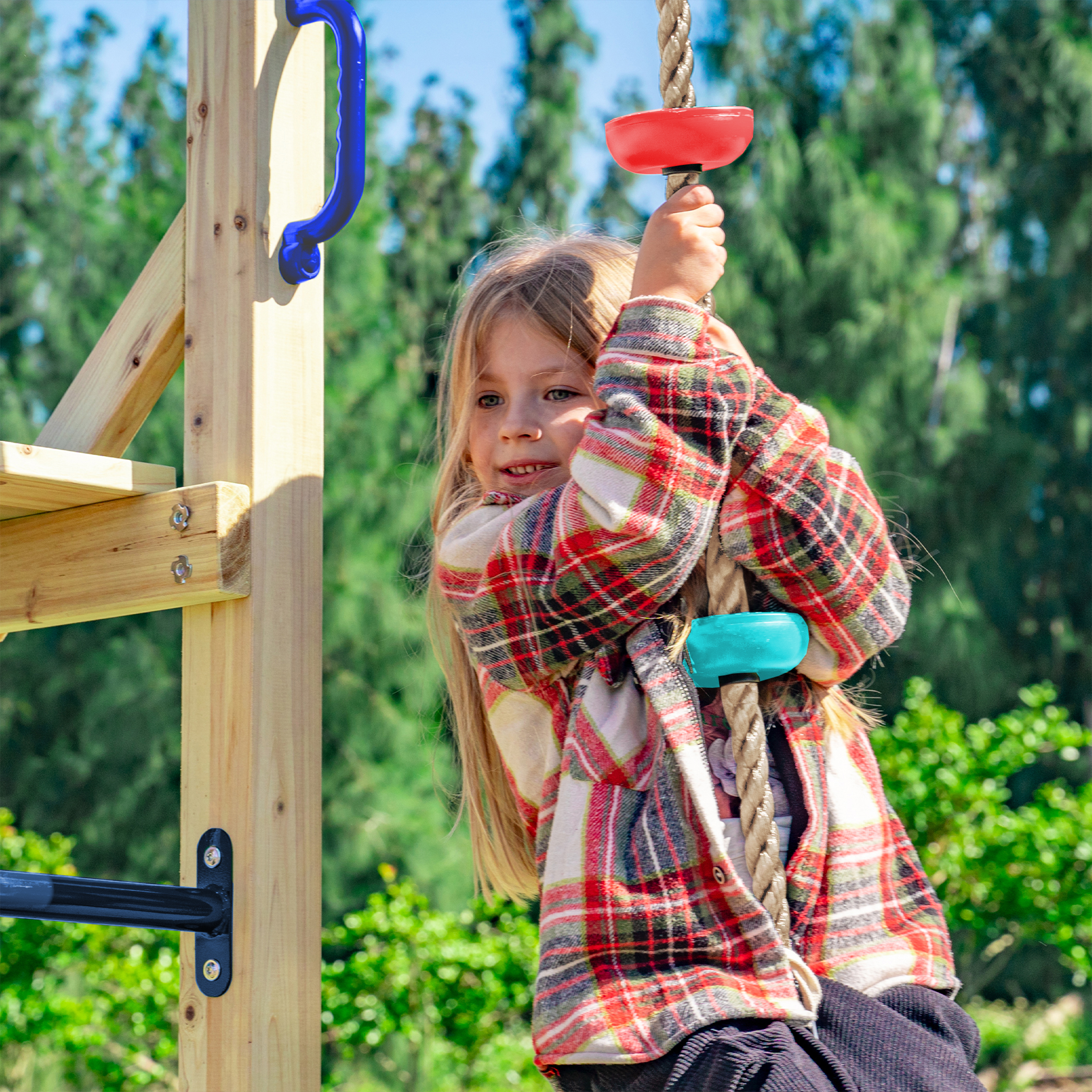 AXI Boris Wooden Playcentre with Swings. Trapeze. Climbing Nets and Monkey Bars – Green Slide
