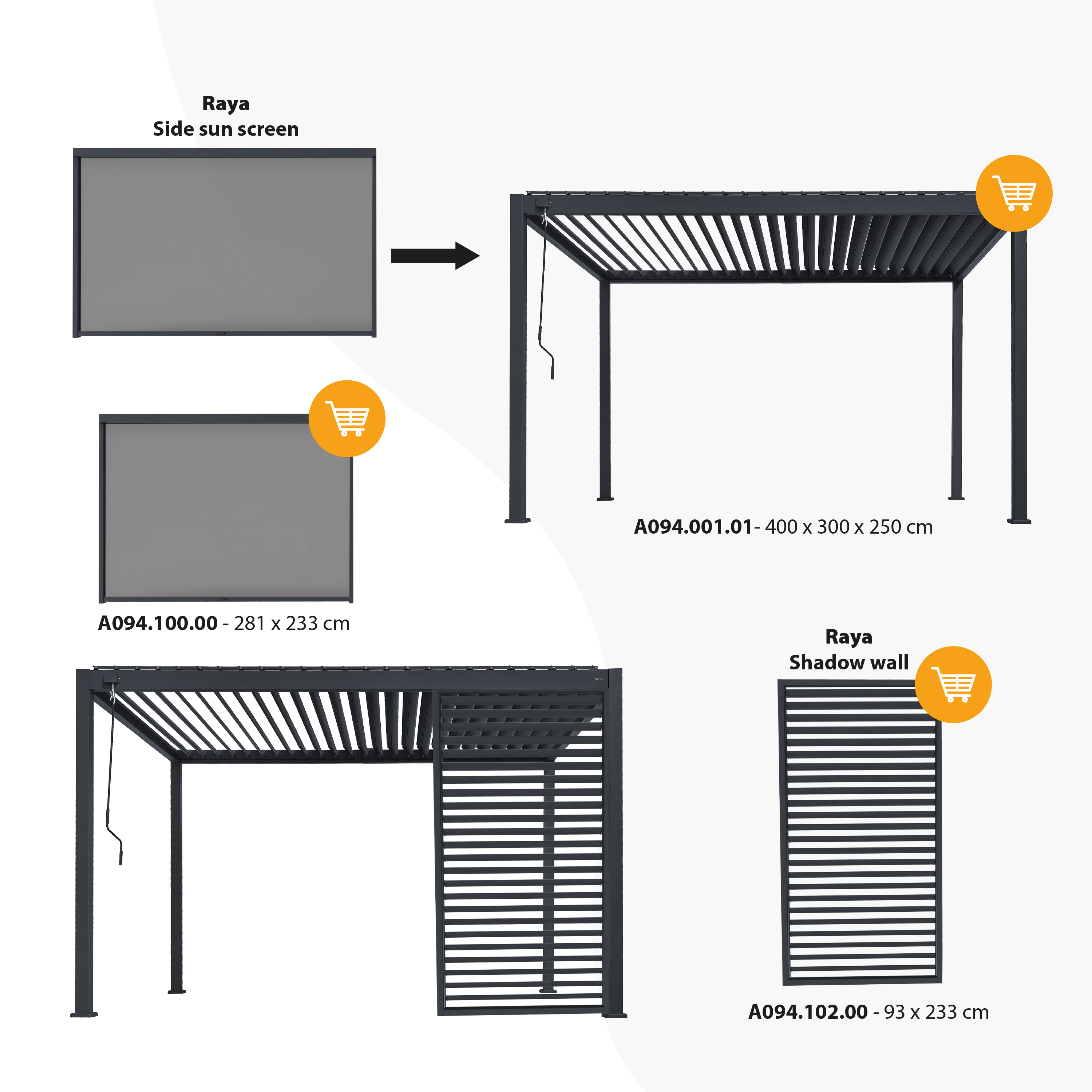 AXI Raya Side Screen 4 m Anthracite/black