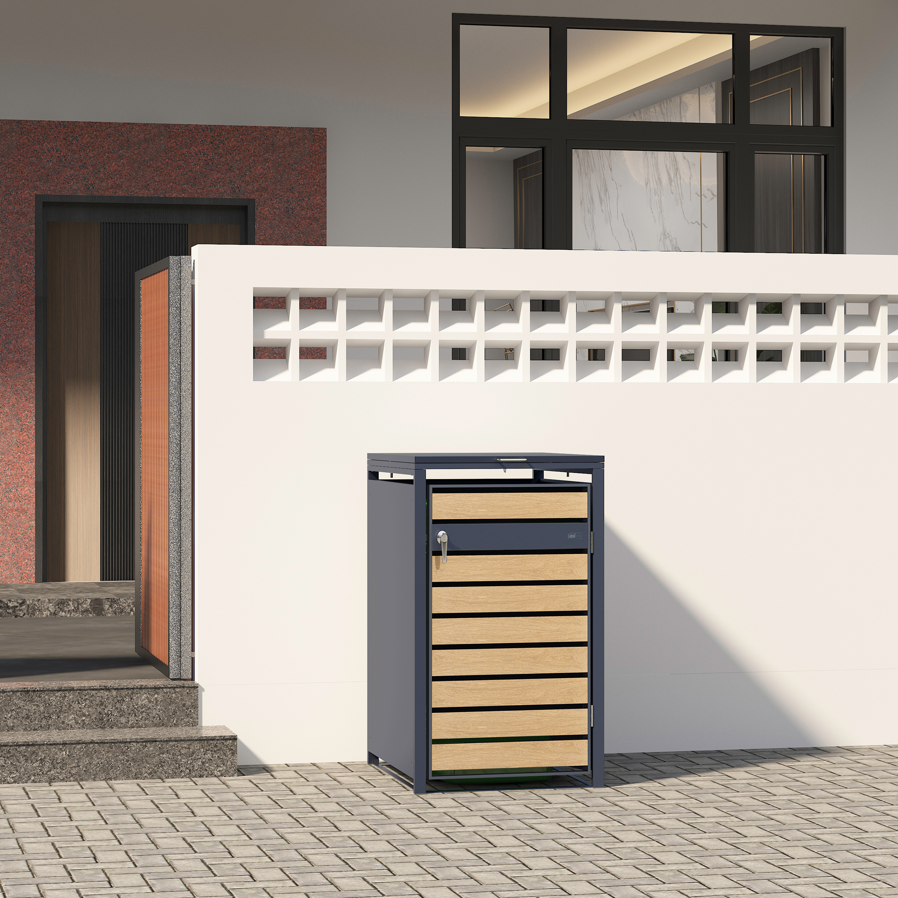 AXI Lucas Metal Garbage Bin Shed Anthracite/Wood look - 1 Garbage Bin