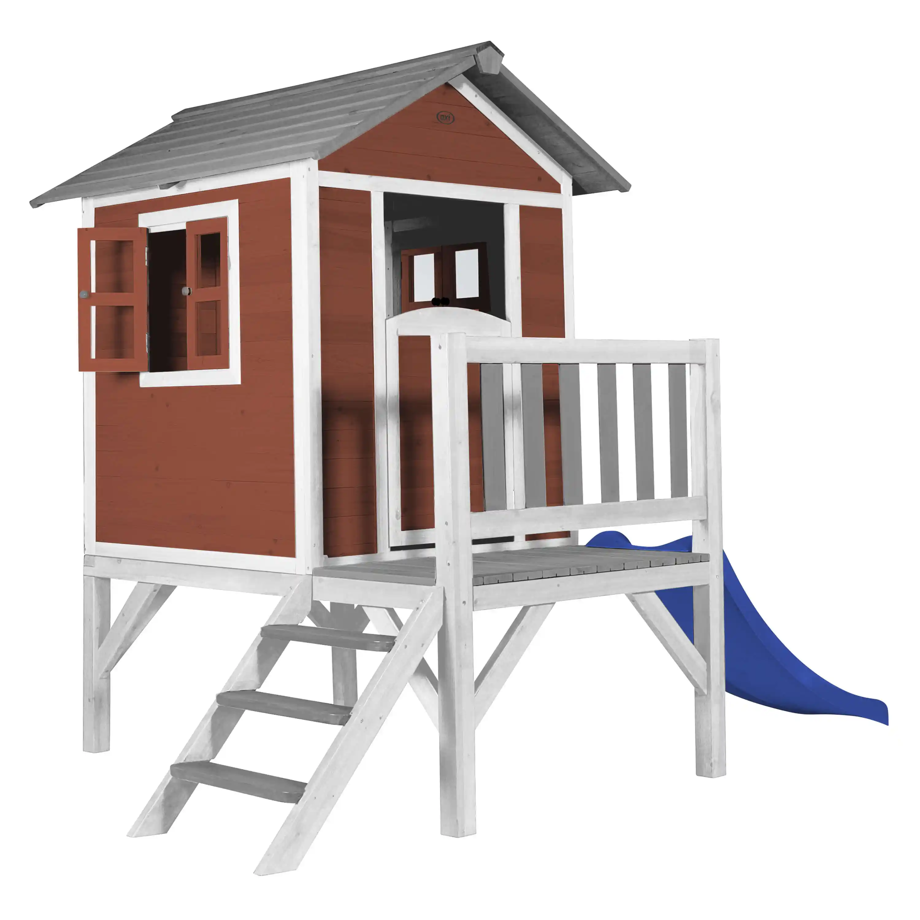 AXI Lodge XL Speelhuis Scandinavisch Rood - Blauwe Glijbaan