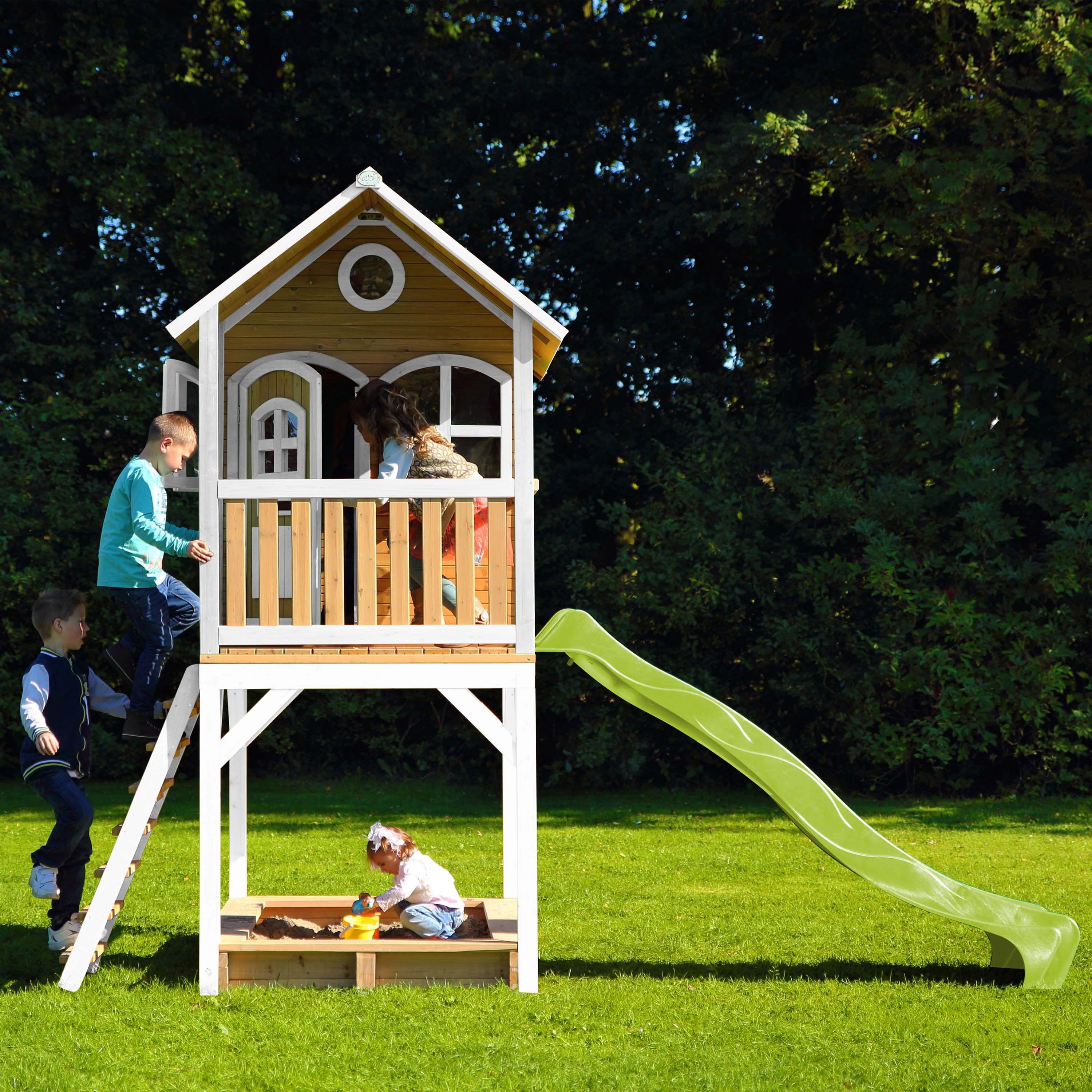 AXI Sarah Playhouse Brown/White - Lime Green Slide