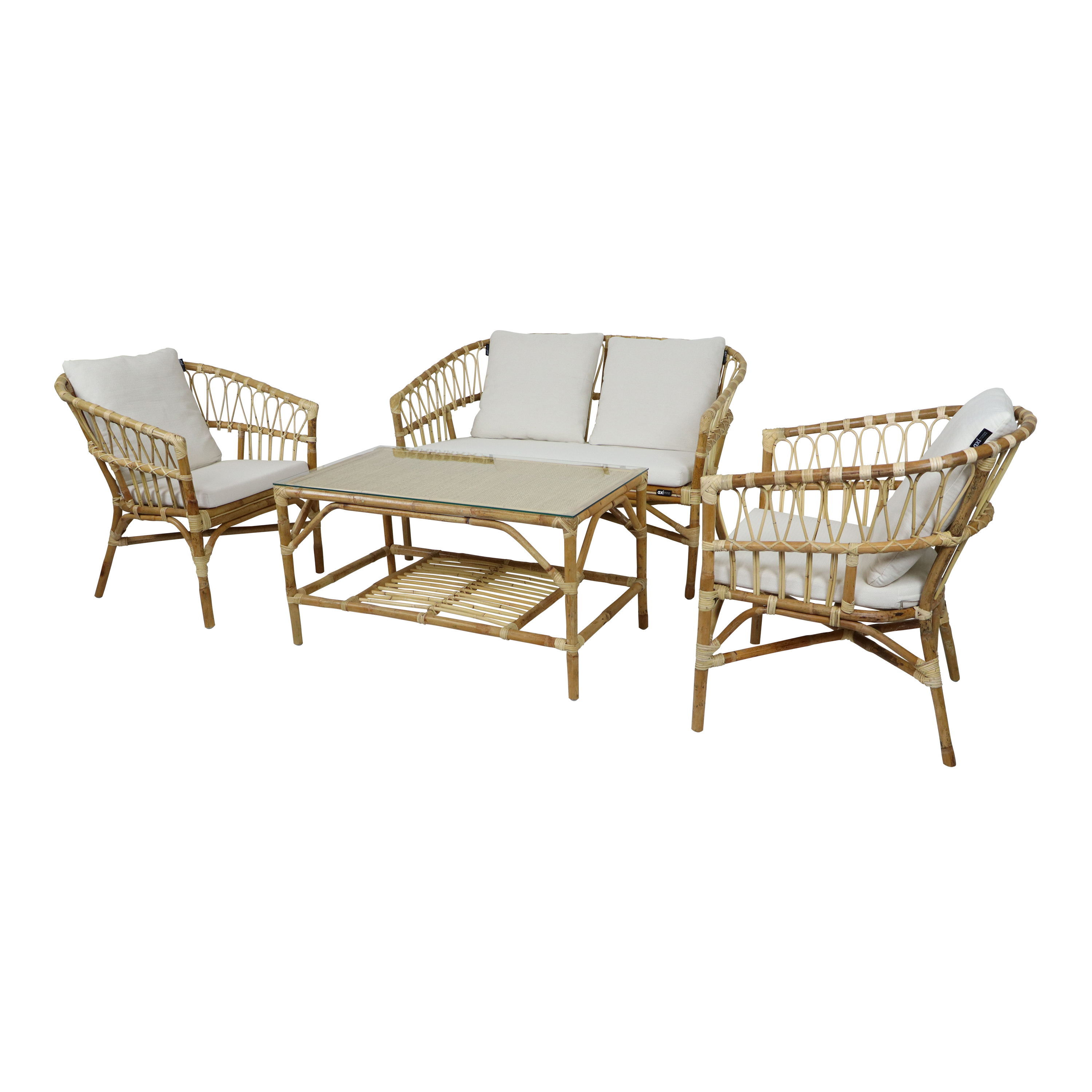 AXI Mary Rotan Loungeset 4-delig met bank, tafel en 2 stoelen Naturel/wit