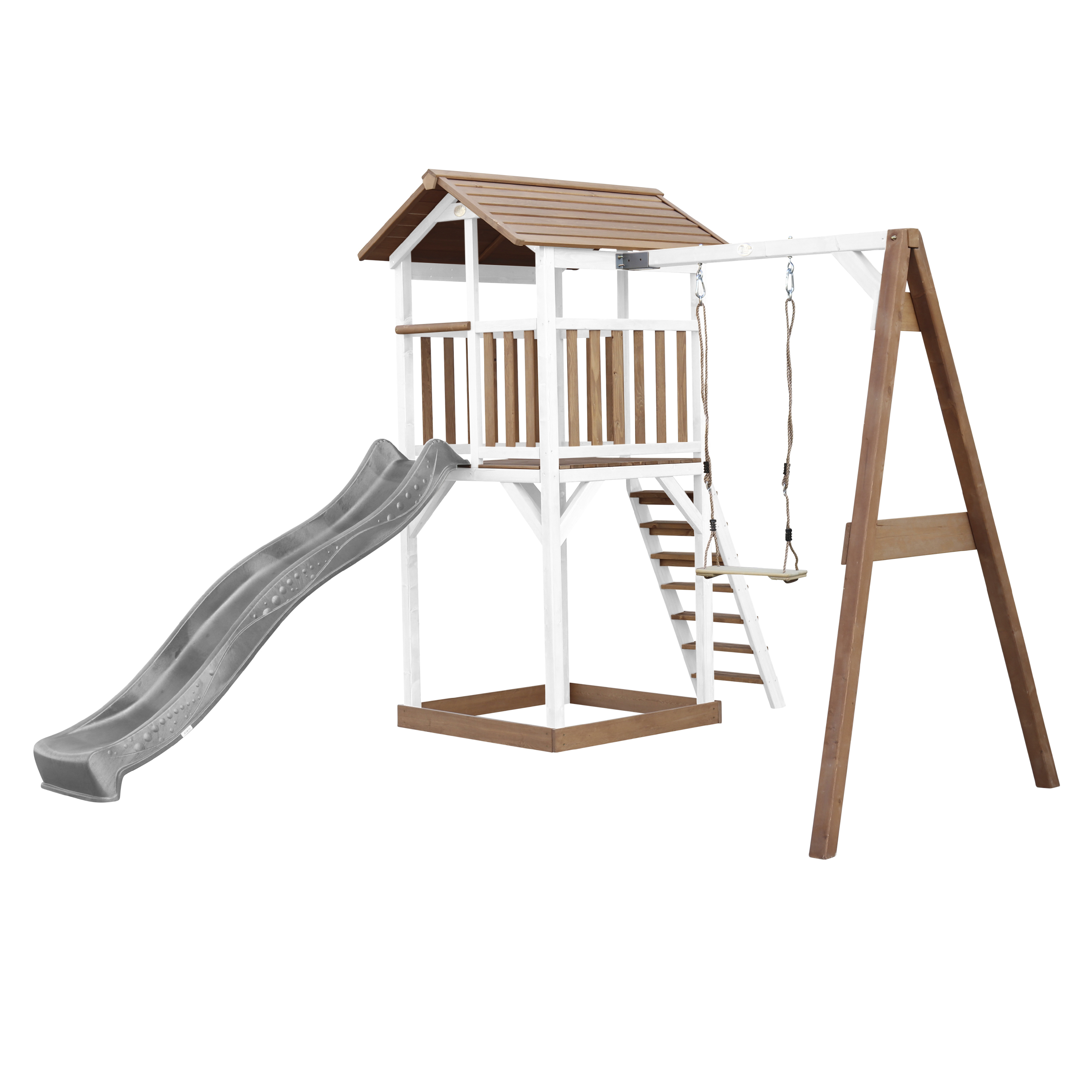 AXI Beach Tower with Single Swing Set Brown/White - Grey Slide-8717973939290 AXI Beach Tower with Single Swing Set Brown/White - Grey Slide