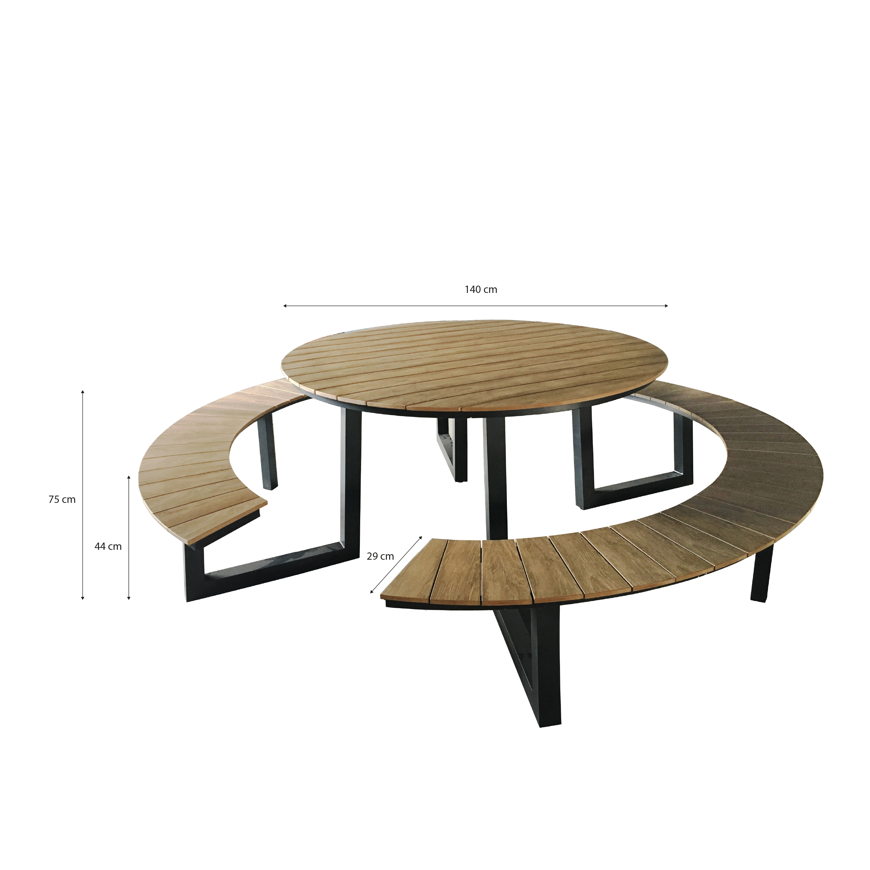 AXI Taco Picknicktafel met 2 banken Rond Antraciet met Teak-look Polywood