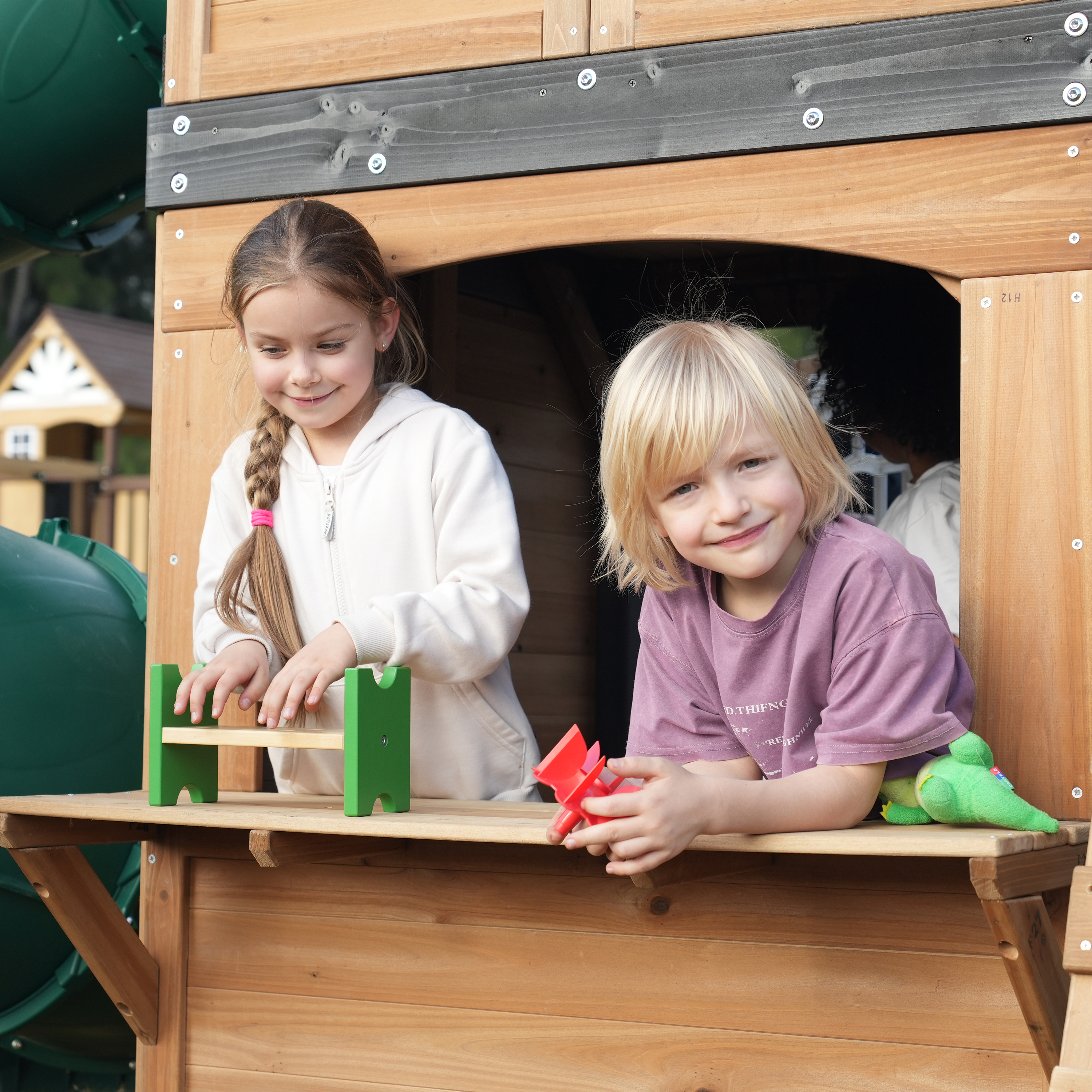 AXI Noud Climbing Frame with Playhouse, Swings, Trapeze and Climbing Wall – Pastel Blue Slide and Tube Slide