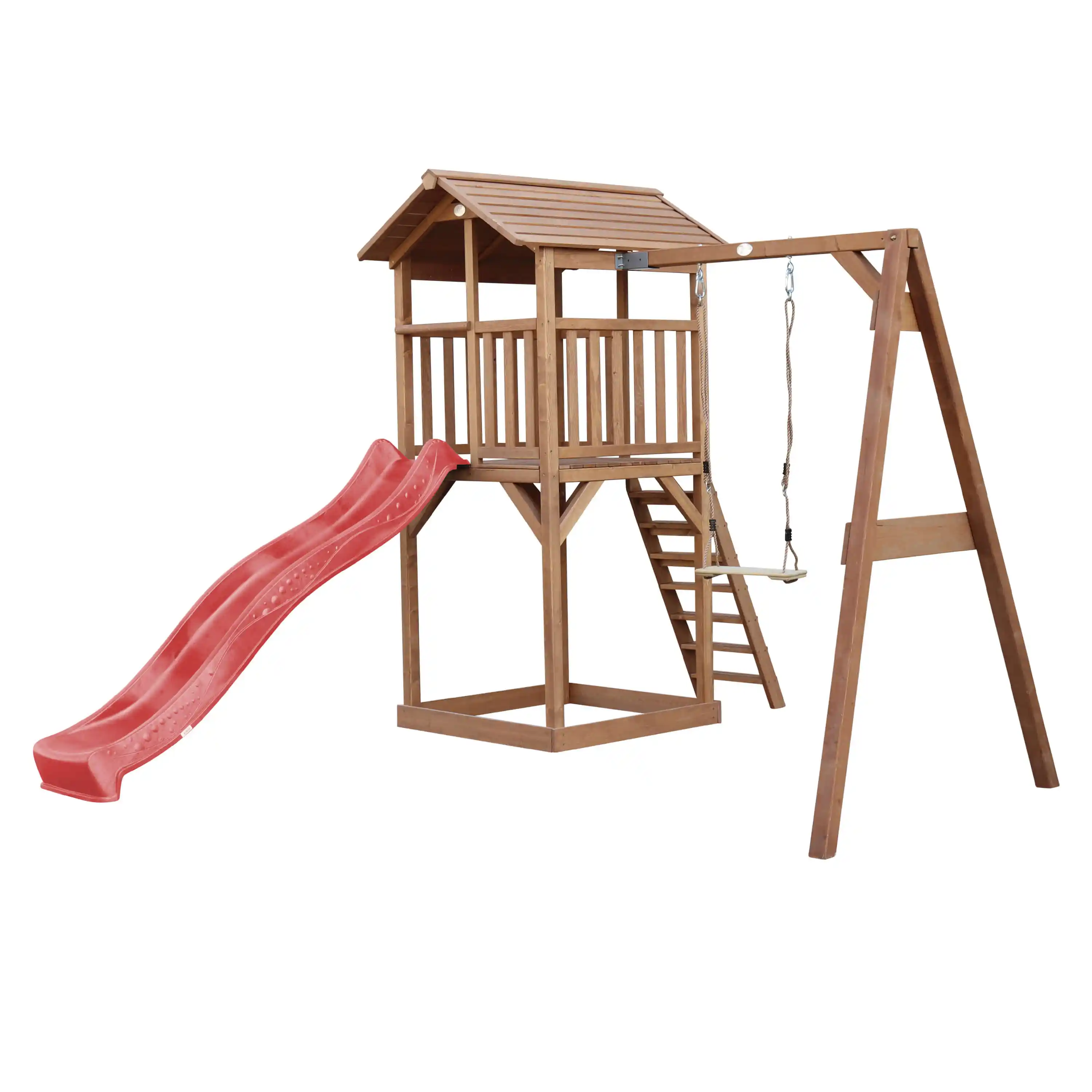 AXI Beach Tower Speeltoren met Enkele Schommel Bruin - Rode Glijbaan