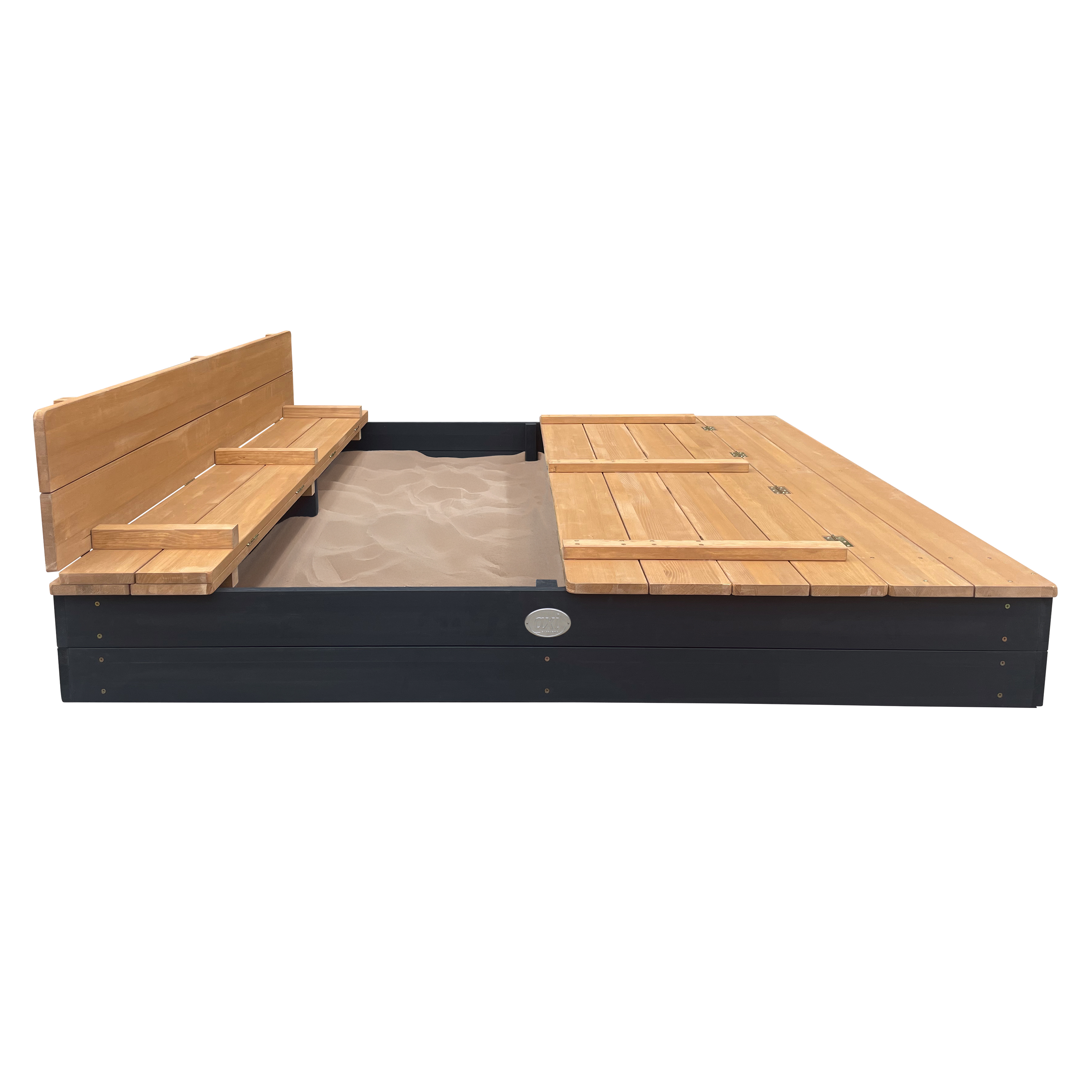 AXI Ella XXL Sandbox 150 x 150 x 20 cm with benches - Anthracite/Brown